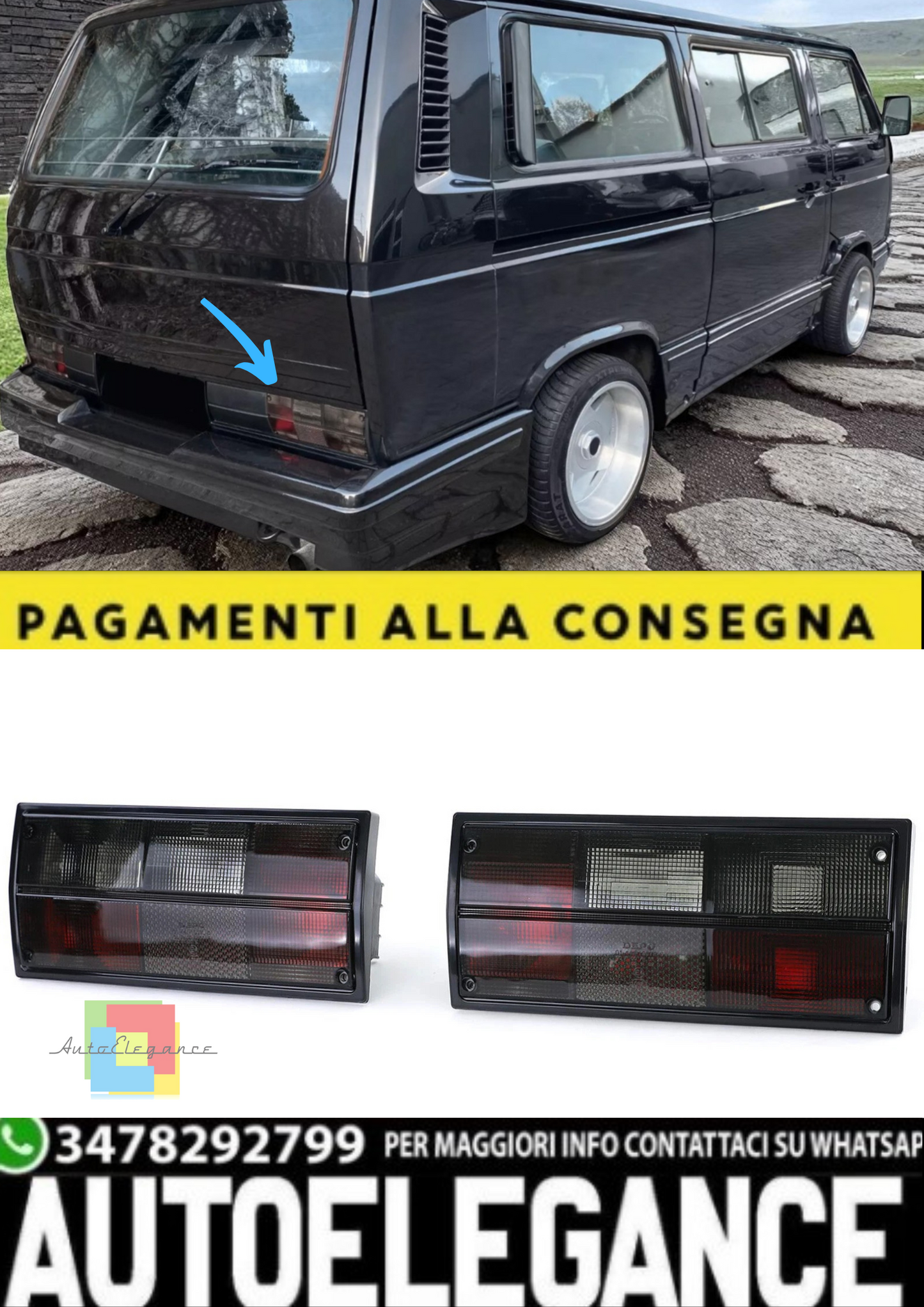 💫 Coppia Fari Posteriori Nero Fumé per VW Bus Box Transporter T3 (1979–1992)💫