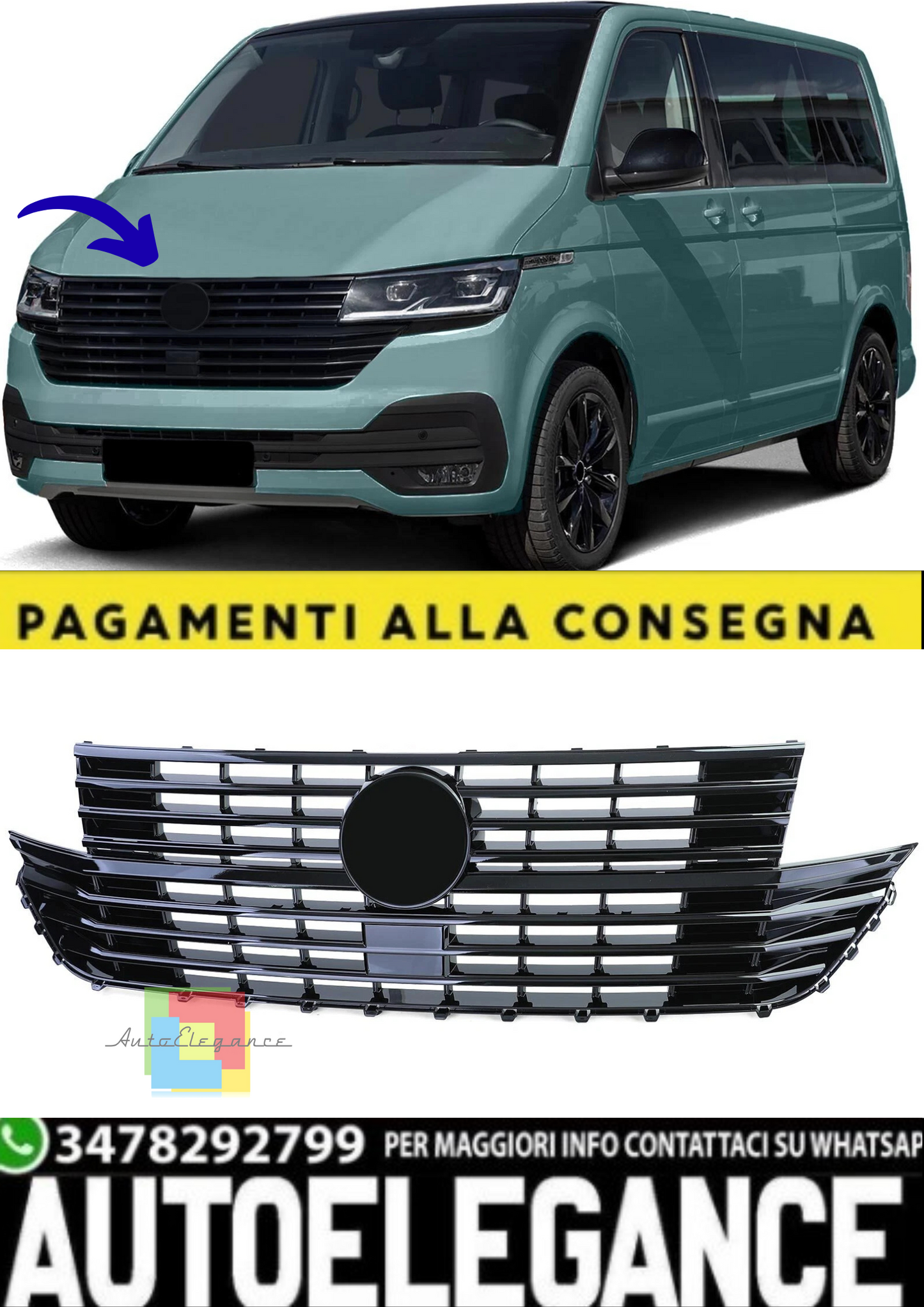 💫Griglia Anteriore Nero Lucido per VW T6.1 Bus / Multivan Facelift – dal 2019💫