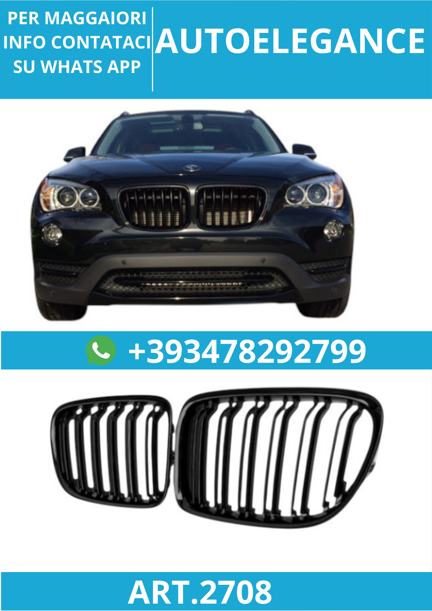 🔥ART.2708 Calandra Sportiva Doppia Lamella Nero Lucido per BMW X1 E84 🔥