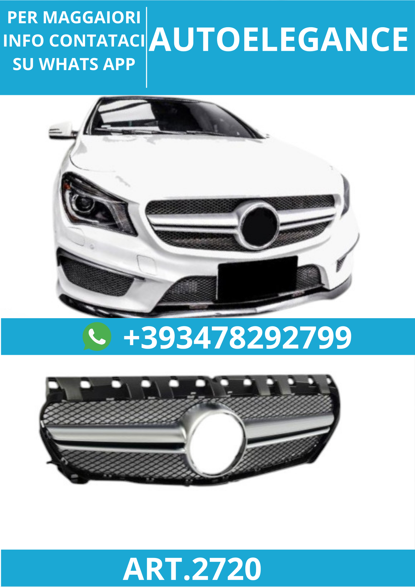 🔥ART.2720 Griglia Sportiva Silver per Mercedes C117 Classe CLA 🔥