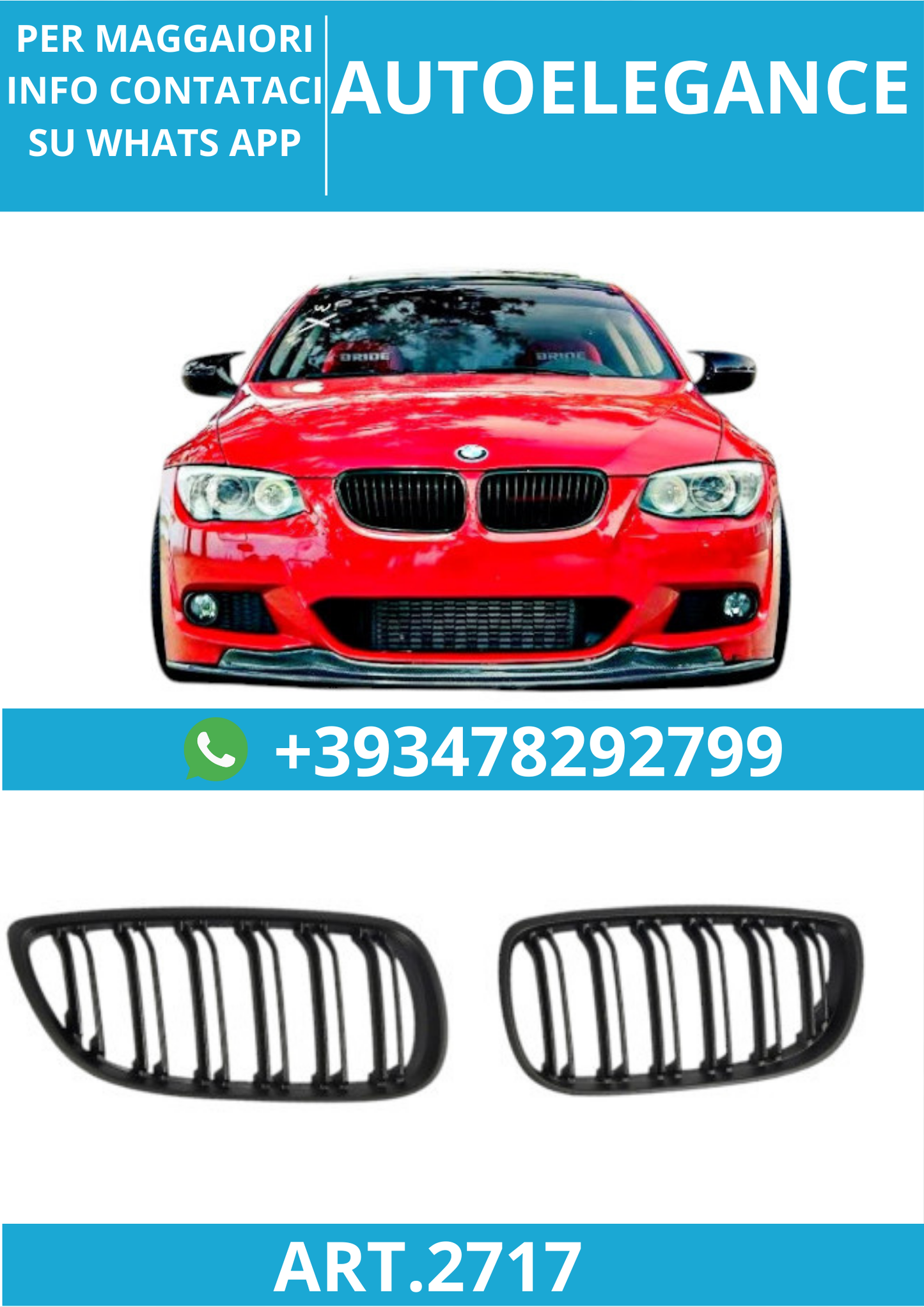 🔥ART.2717 Griglia Sportiva Doppia Lamella Piatta Nera per BMW E92 / E93🔥