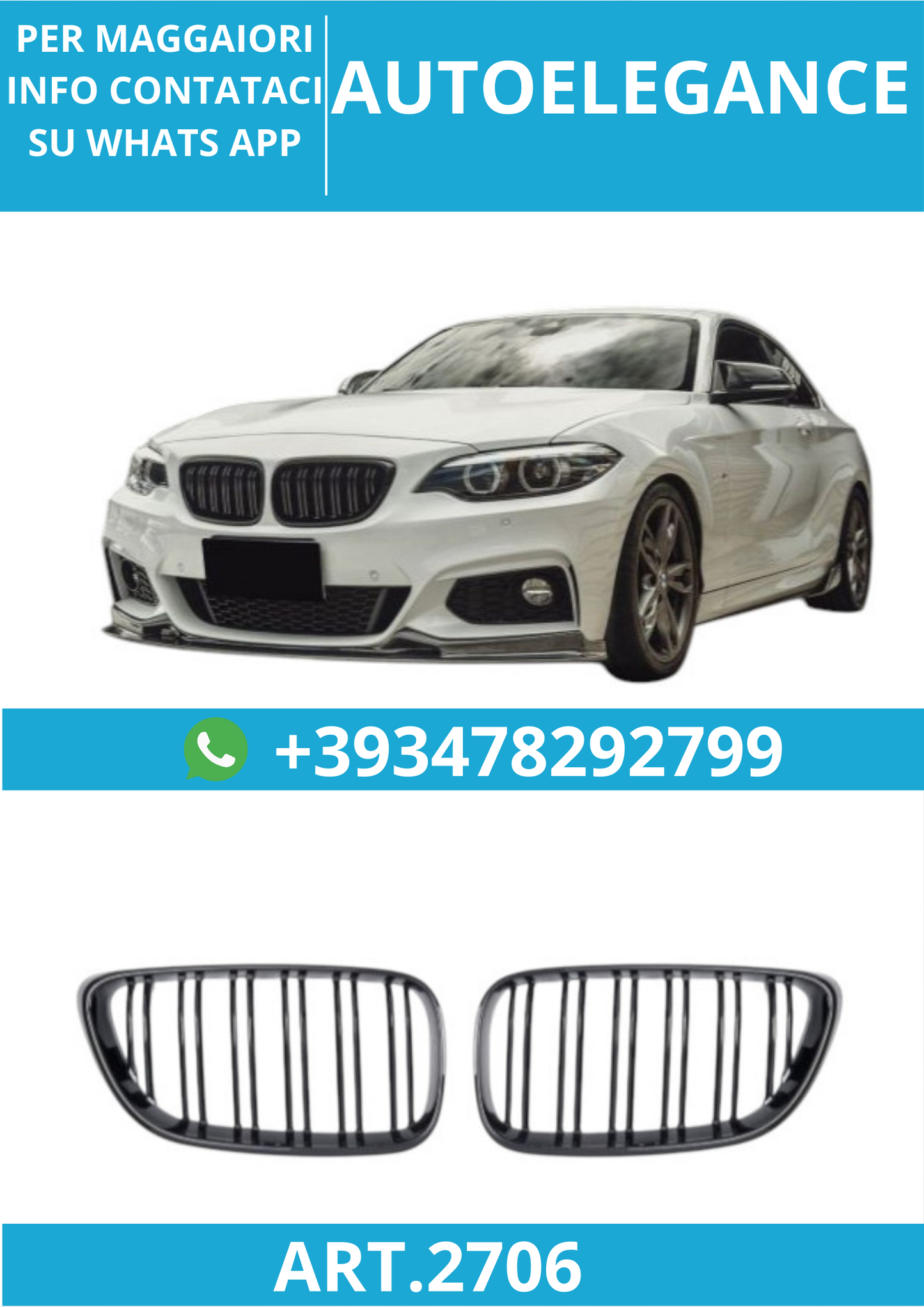 🔥ART.2706 Griglia Sportiva Doppia Lamella Nero Lucido per BMW F22 / F23 / F87🔥
