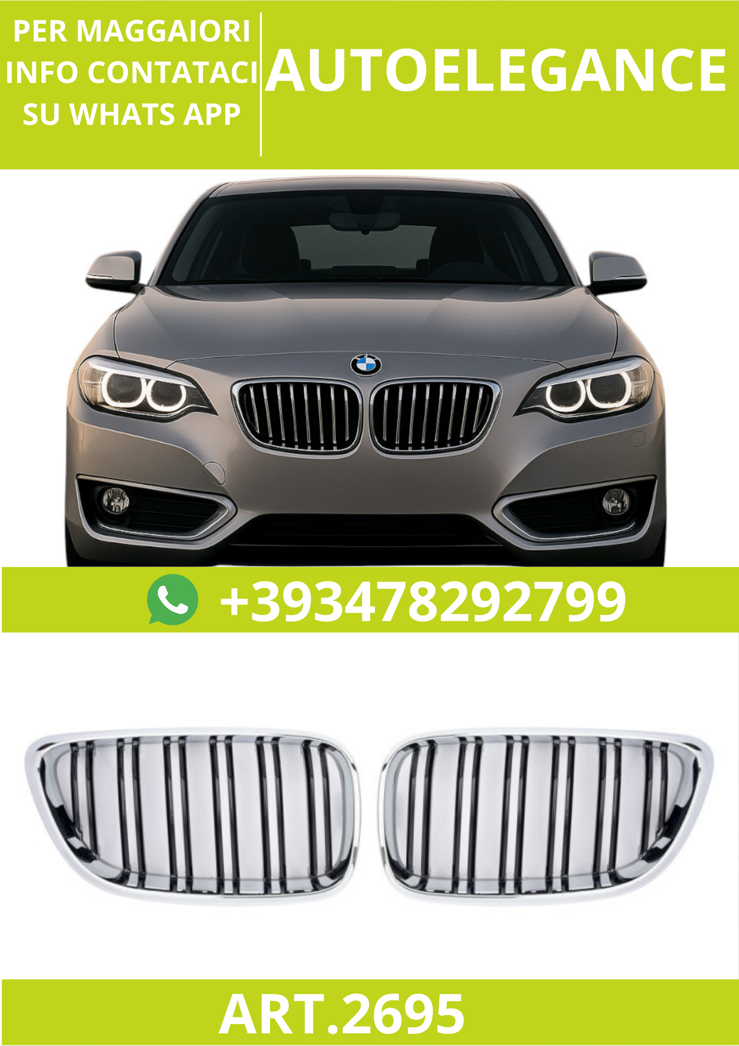 🔥ART.2695 Griglia Nero Lucido con Cornice Cromata per BMW Serie 2 F22 / F23 🔥