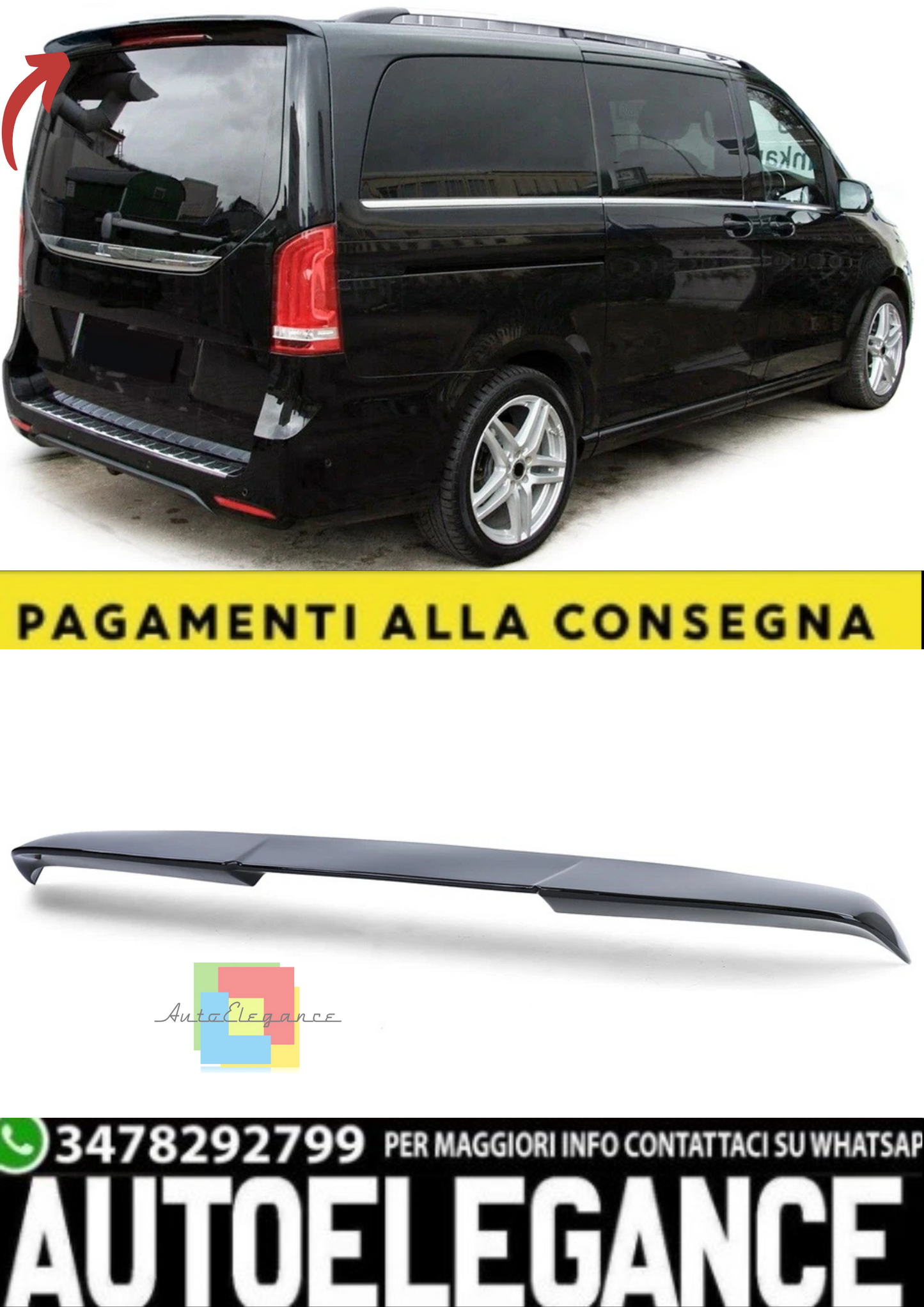 💫Spoiler Posteriore Tetto Sport Nero Lucido con ABE per Mercedes V-Class 💫