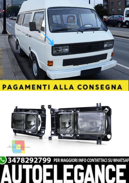 💫Faro Rettangolare Carat con Doppio Faretto Nero Fumé per VW Bus T3 💫
