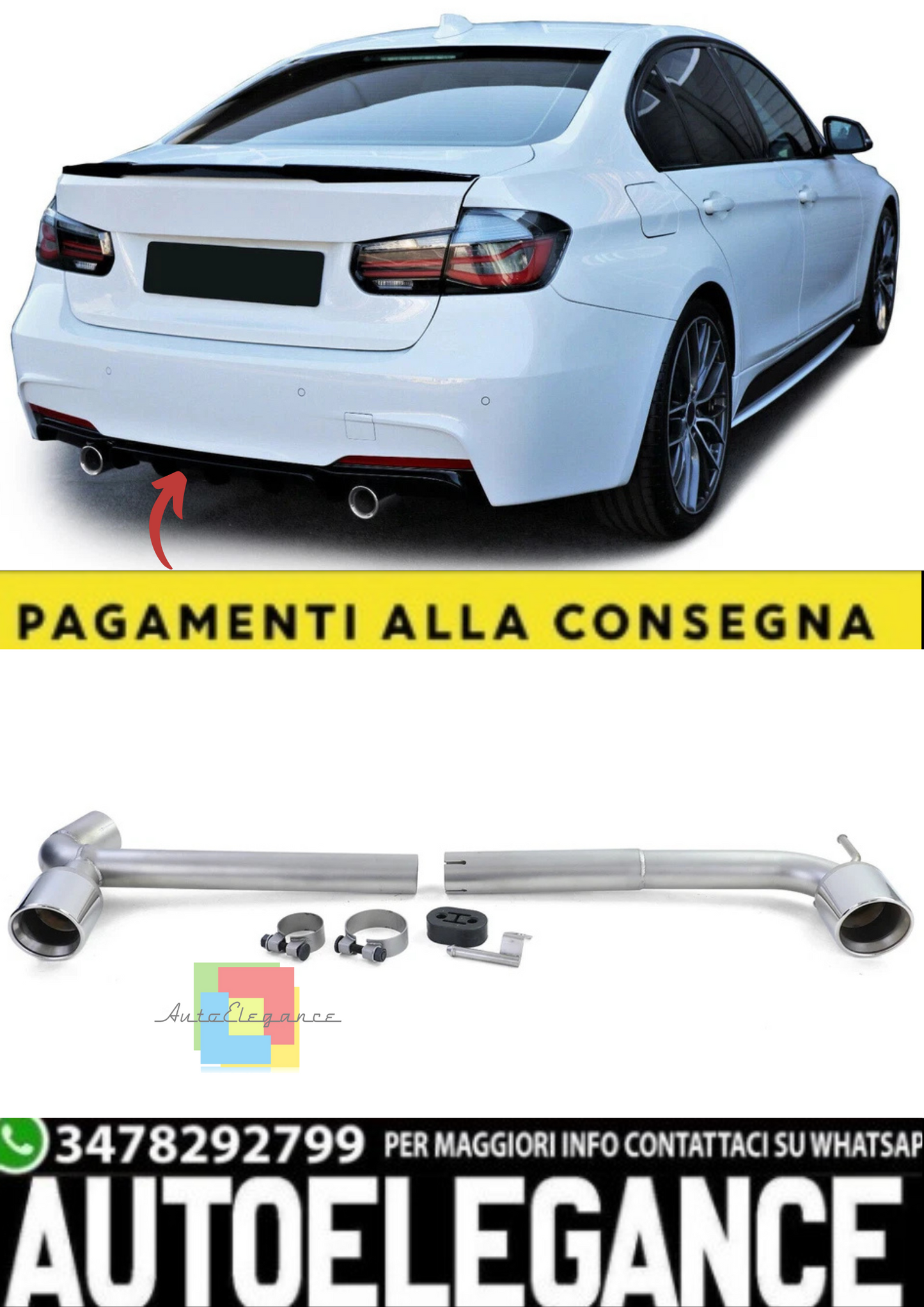 💫Conversione Duplex Terminale di Scarico Look Sportivo per BMW Serie 3 F30💫