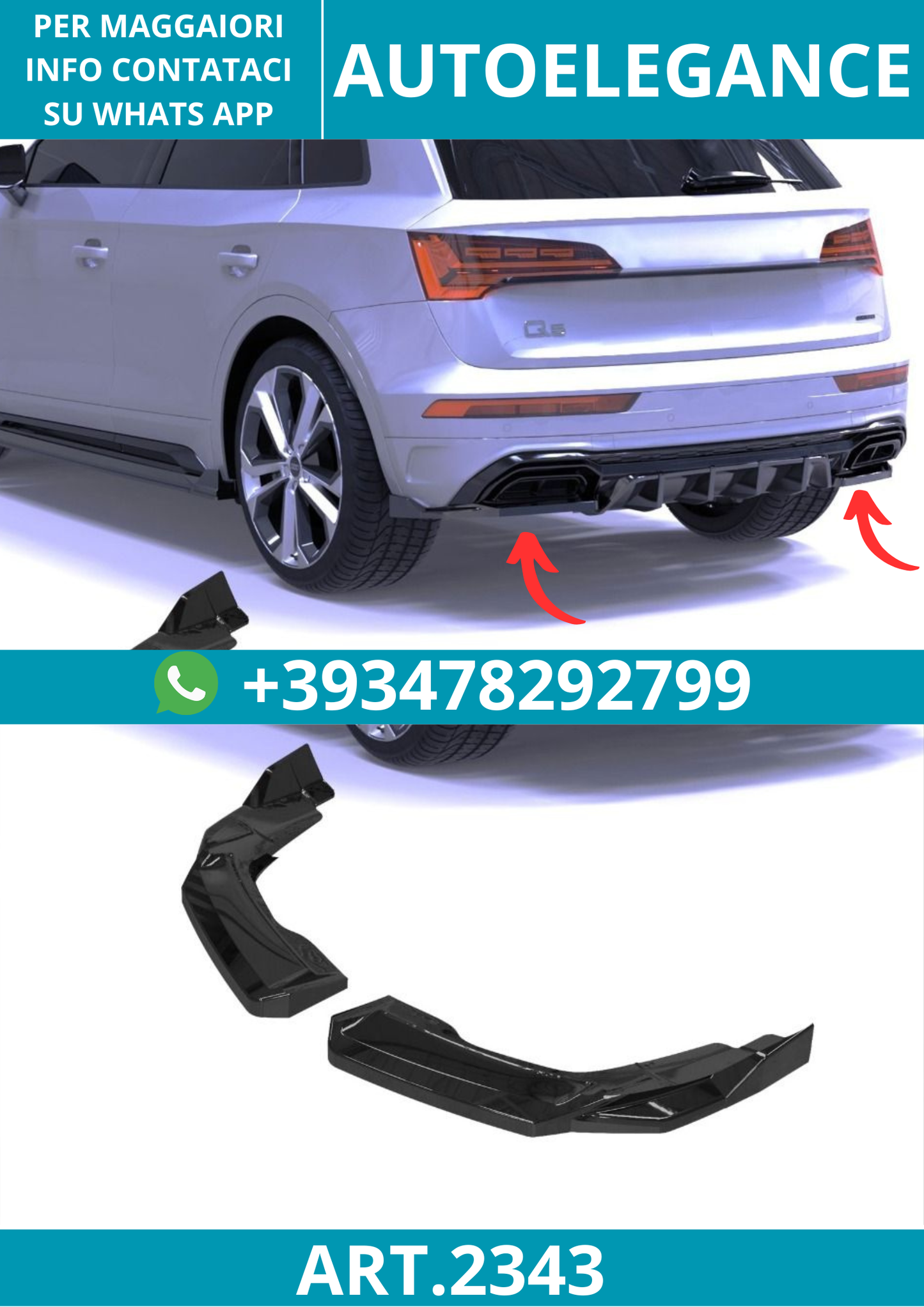 2343 ⭐Splitter laterale diffusore adatto per Audi Q5 S-Line SUV Mk2 Flift 20–24⭐