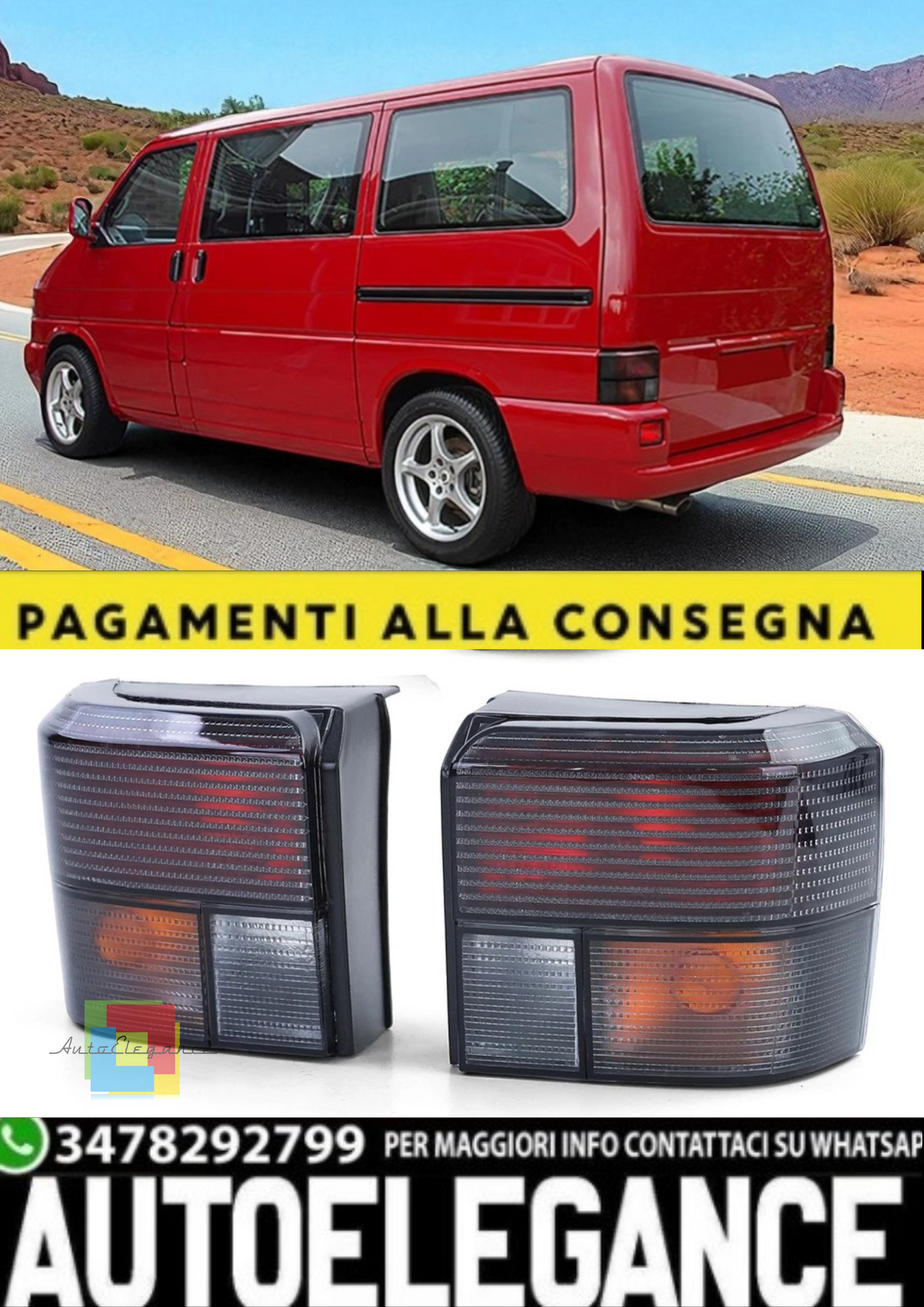 💫Coppia Fanali Posteriori Nero Fumé per VW T4 Bus Transporter Caravelle  💫