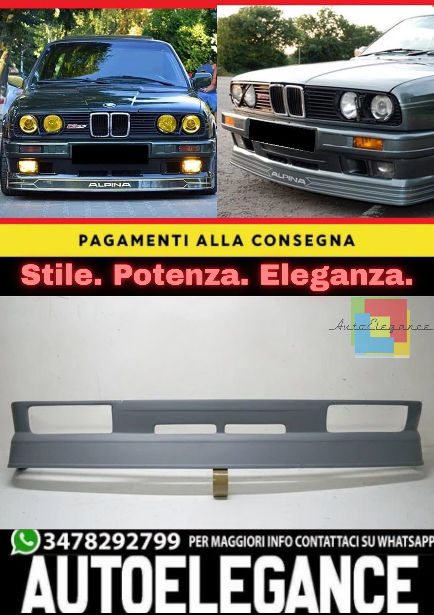 🔥SOTTO PARAURTI ADATTO PER BMW SERIE 3 E30 1988-1994 LOOK ALPINA B6 GREZZO🔥
