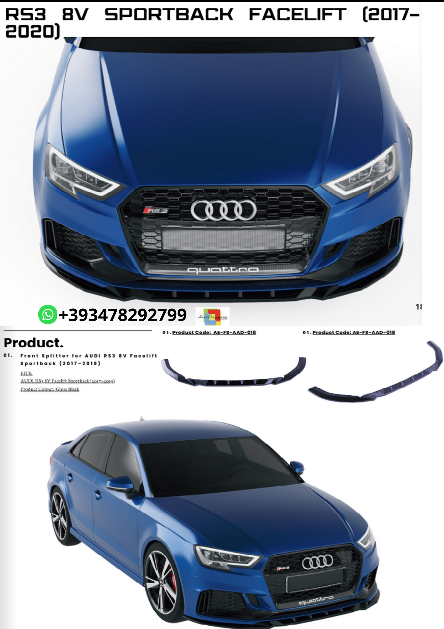 Bodykit adatto per Audi RS3 8V Sportback Facelift 2017-2020