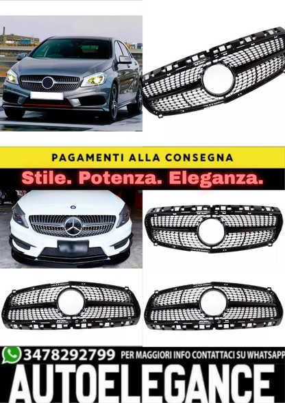✨Griglia anteriore Mercedes Classe A W176 in stile AMG DIAMOND nera lucida13-15✨