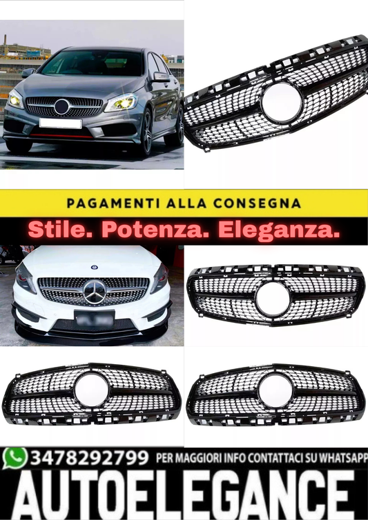 ✨Griglia anteriore Mercedes Classe A W176 in stile AMG DIAMOND nera lucida13-15✨