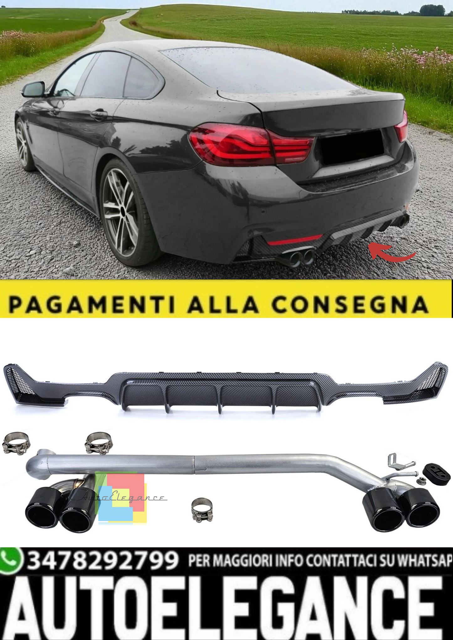 💫Diffusore Posteriore Effetto Carbonio + Terminale di Scarico per BMW Serie 4💫