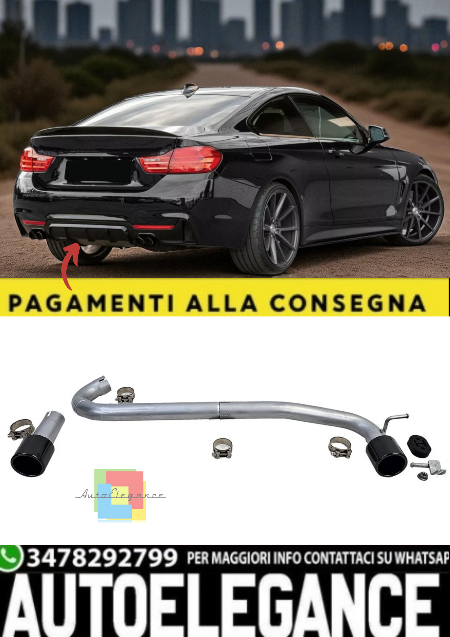 💫Diffusore Posteriore Nero Lucido + Terminale di Scarico 440i per BMW Serie 4💫