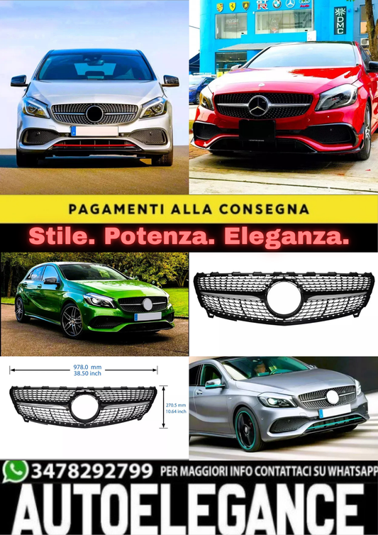 ✨Griglia anteriore Mercedes Classe A W176 in stile AMG DIAMOND nera lucida16-18✨