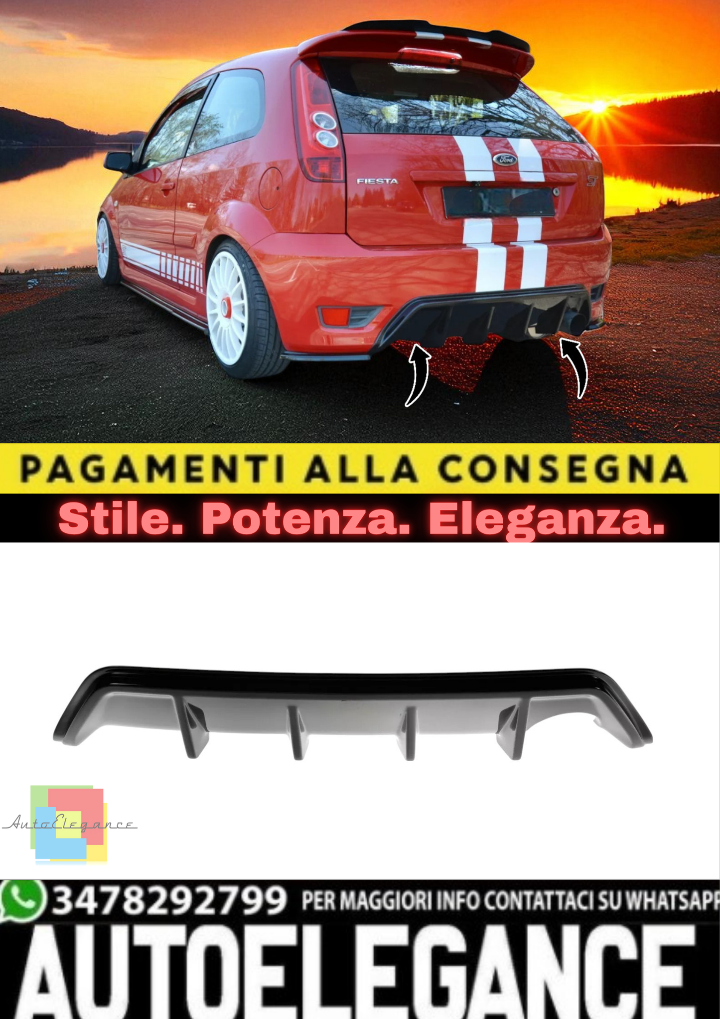✨Diffusore Posteriore in ABS Nero Lucido per Ford Fiesta Mk6 ST150 (2004–2008)✨