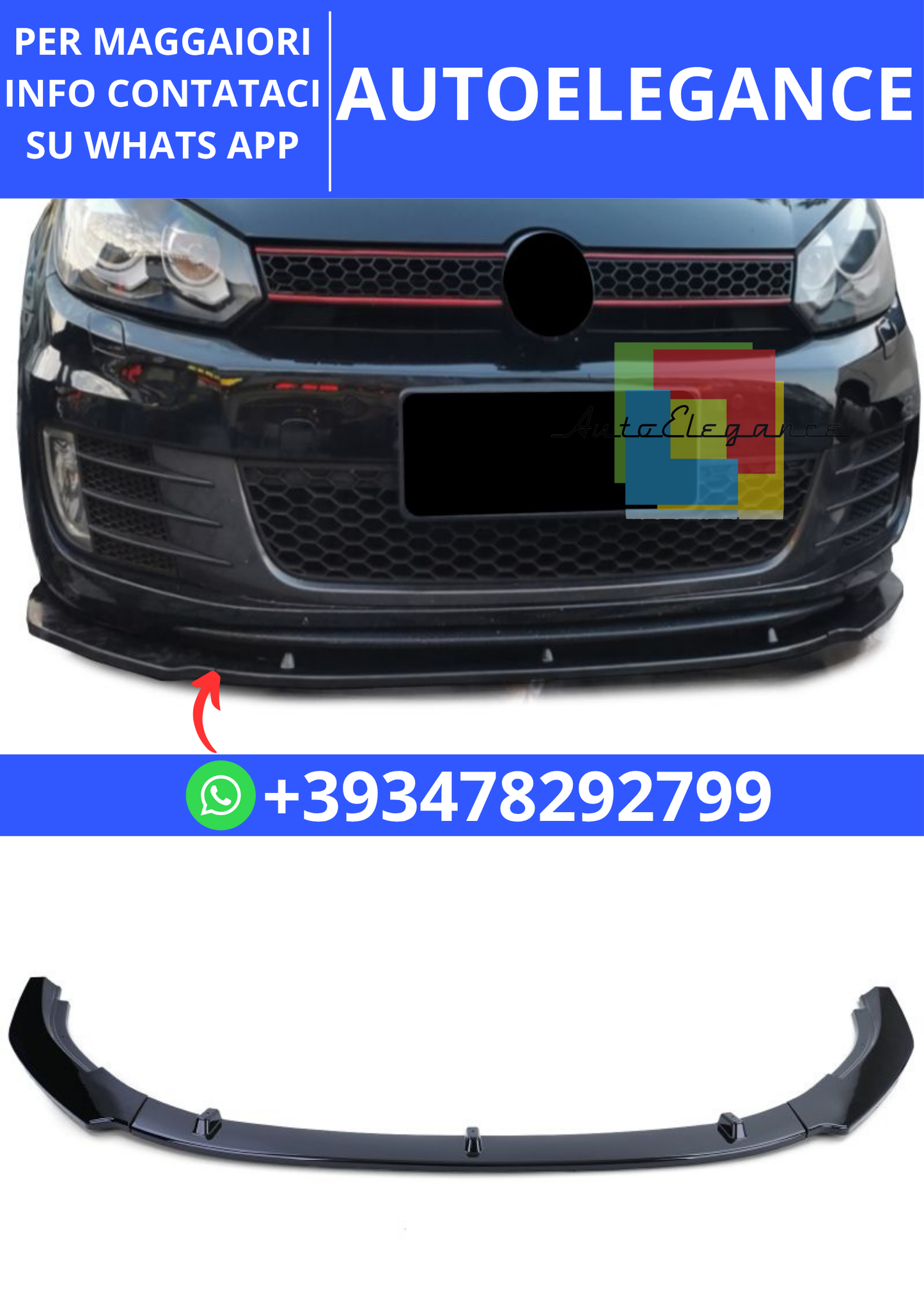 💫CUP Spliter Anteriore Labbro Nero Lucido per VW Golf 6 GTI 09-13💫