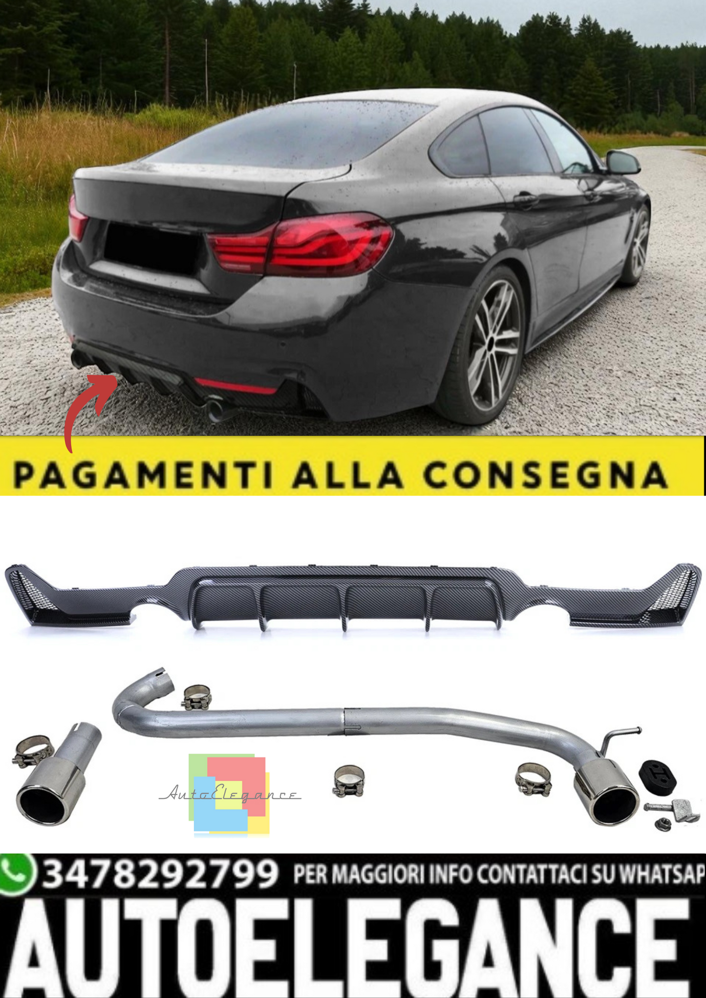 💫Diffusore Posteriore in Carbonio + Terminale di Scarico per BMW Serie 4 F32💫