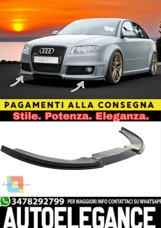 ✨Splitter Anteriore V1 in ABS Nero Lucido per Audi RS4 B7 (2006–2008) ✨
