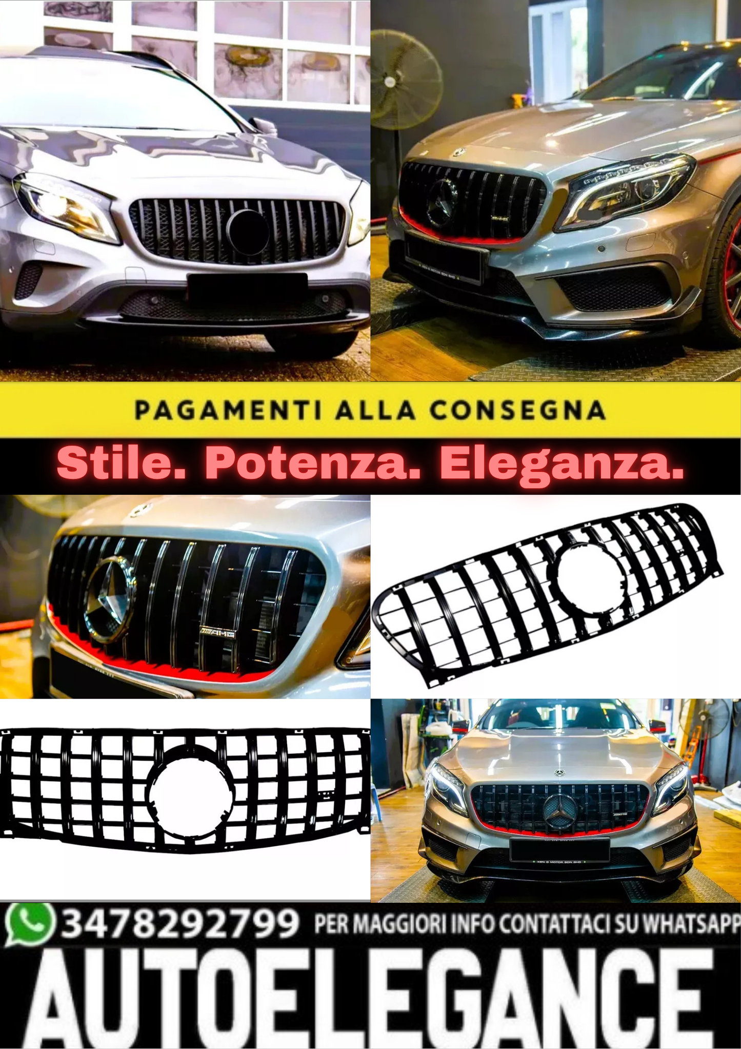✨Griglia nera lucida PANAMERICANA GT GTR per Mercedes GLA Classe X156 17-19✨