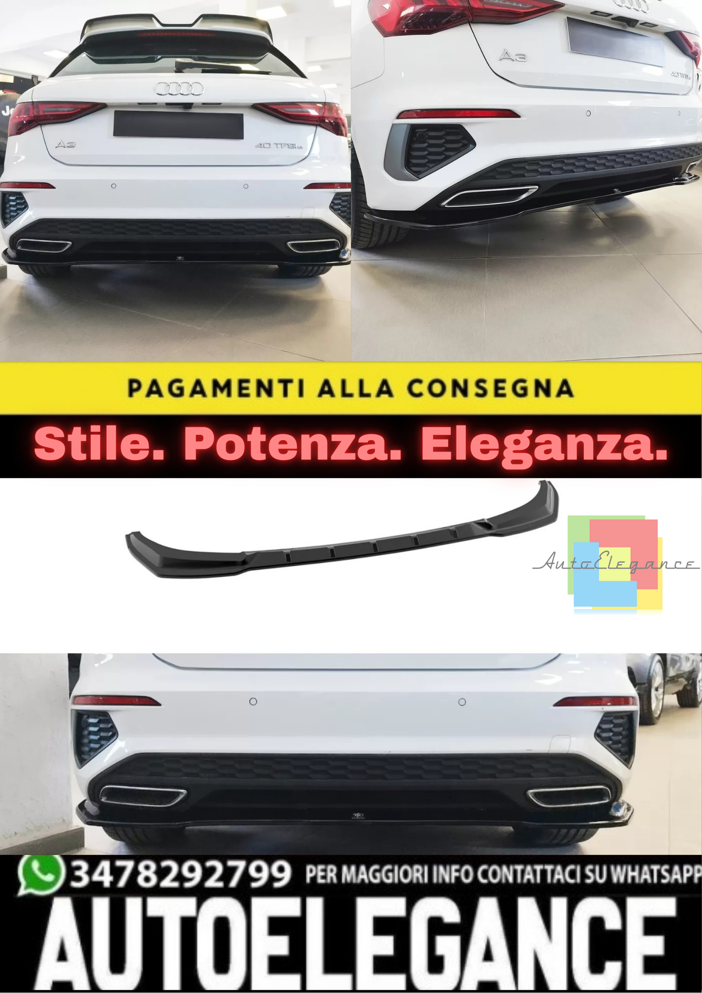 🔥REAR SPLITTER ADATTO PER AUDI A3 S-LINE 8Y SPORTBACK🔥