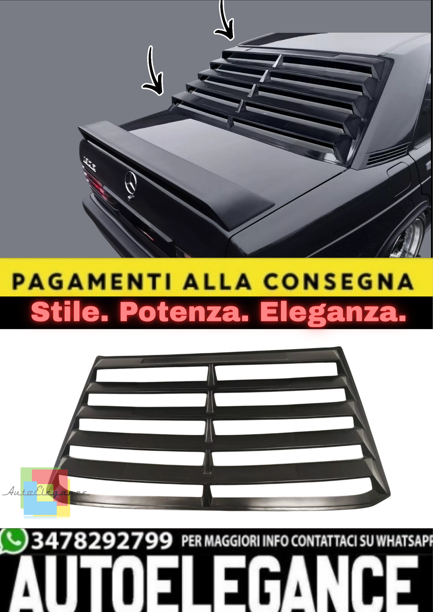 💫 Louver / Veneziana Lunotto Posteriore in ABS per Mercedes 190 (W201) 💫