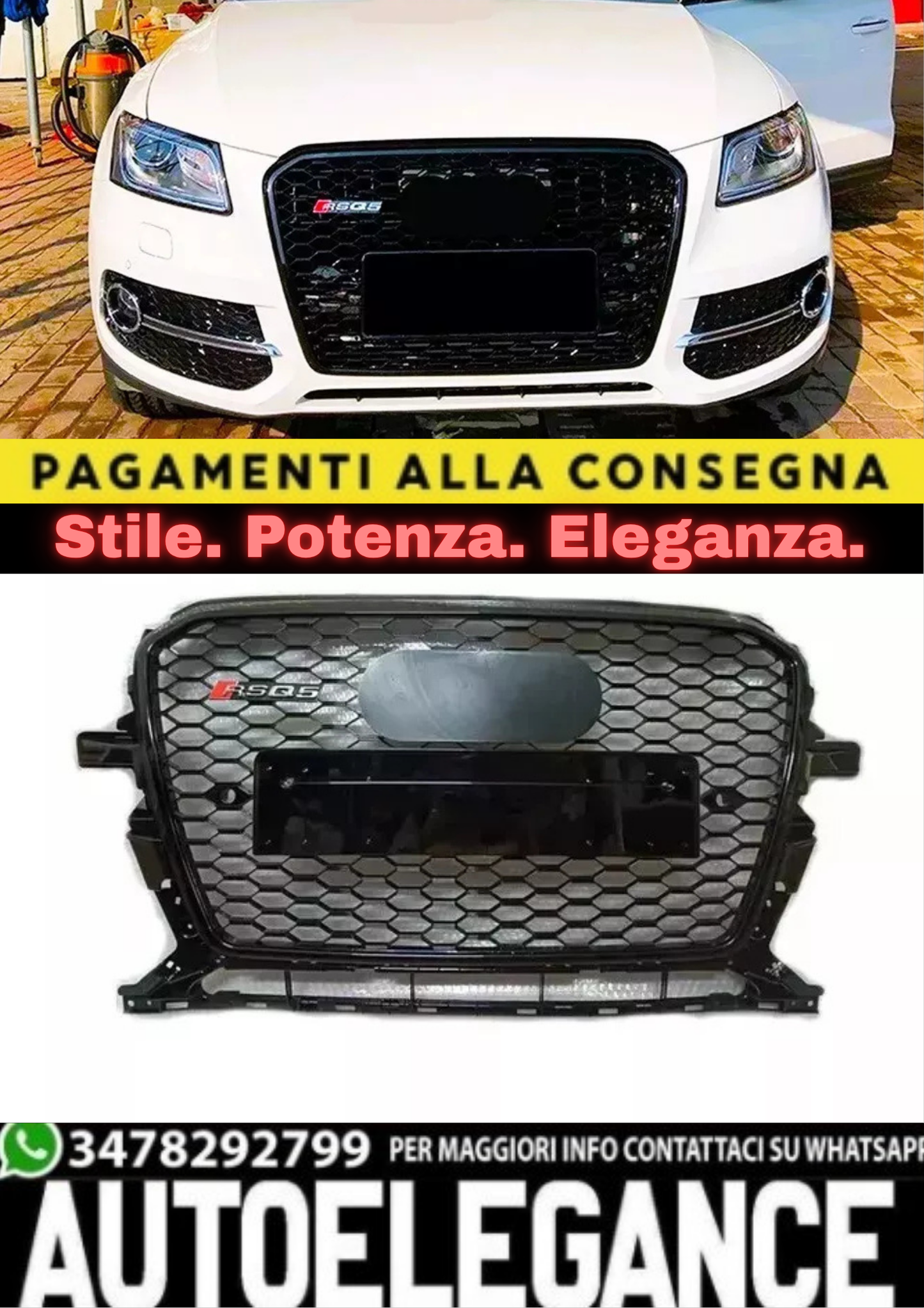 ✨Griglia Audi RSQ5 Style Q5 SQ5 Griglia a nido d'ape nera lucida 13-16✨