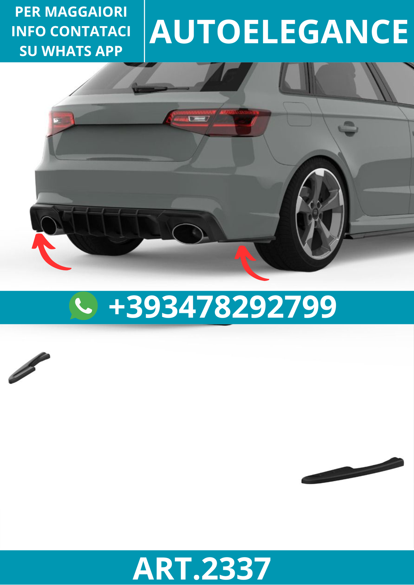 2337 ⭐Splitter laterale diffusore adatto per Audi RS3 8V Sportback 15–16⭐