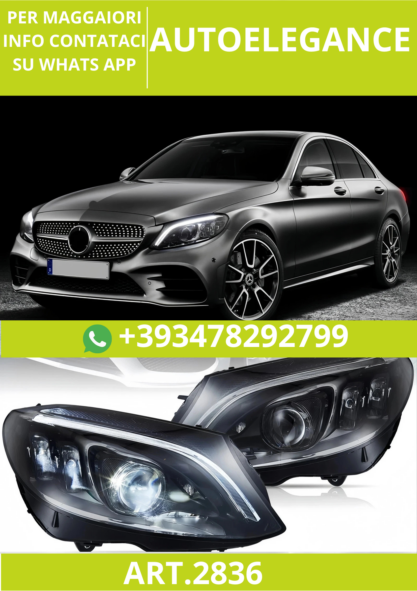🔥ART.2836 Fari a LED con Animazione per Mercedes-Benz Classe C (2015–2021)🔥