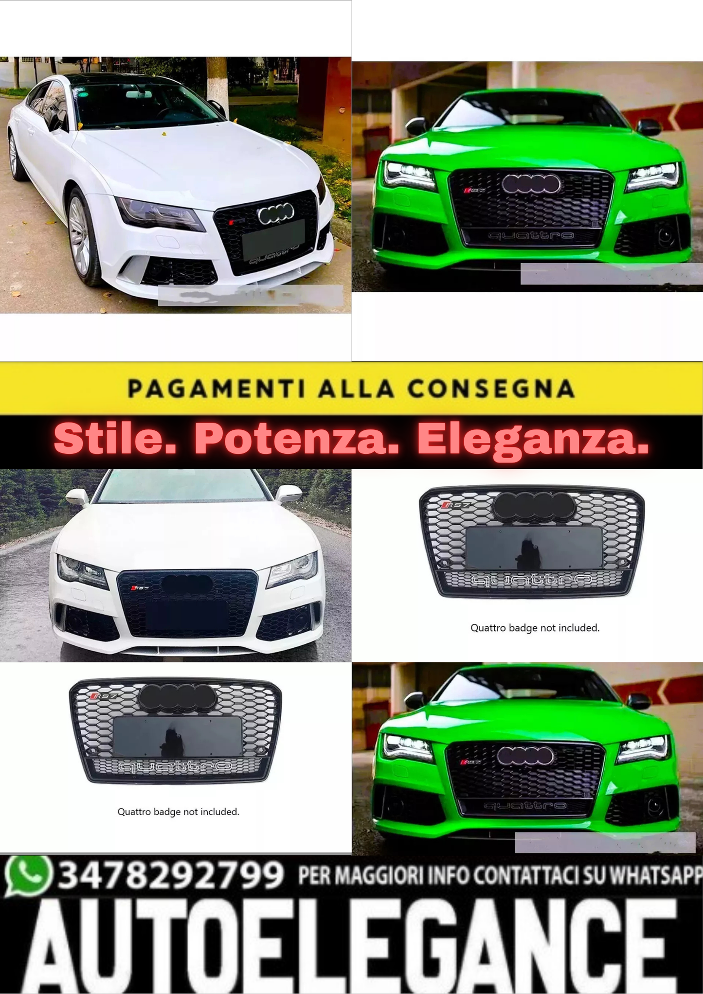 ✨Griglia anteriore Audi RS7 Style A7 S7, griglia a nido d'ape nera lucida 13-15✨
