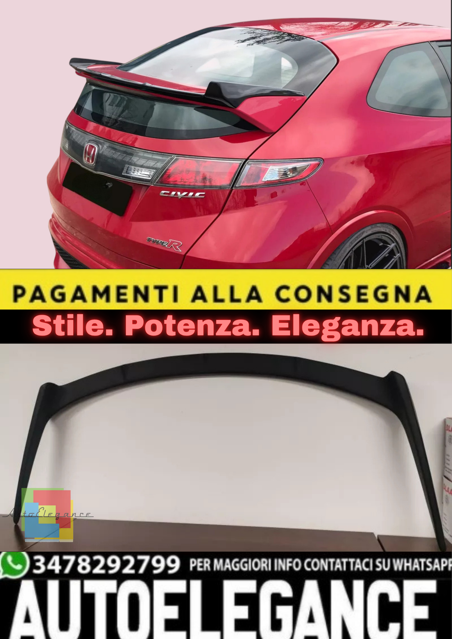 💫Spoiler Posteriore Tipo Seeker per Honda Civic FN, FN2, FK (2006–2011) 💫