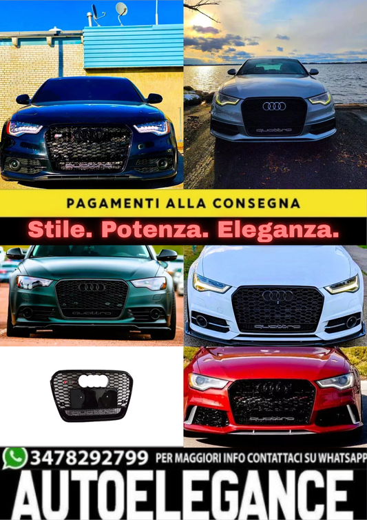 ✨Griglia anterior Audi RS6 Style A6 S6 C7 Grigli a nido d'ape nera lucida 13-15✨