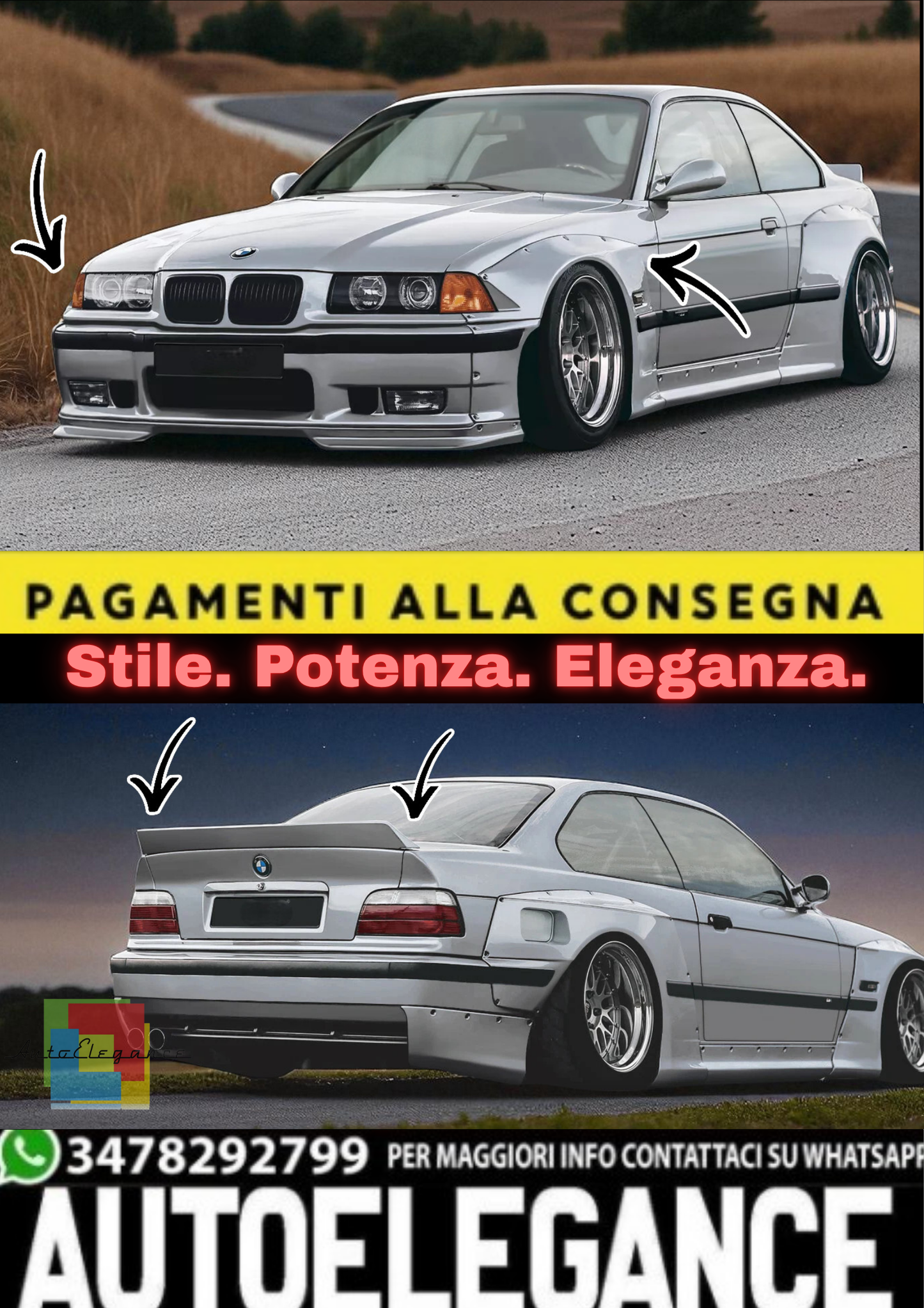 💫Wide Body Kit in Vetroresina per BMW E36 Coupé Allargamento + Spoiler Racing💫