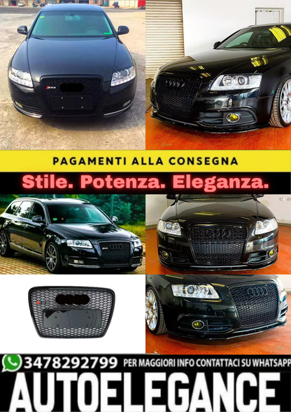 ✨Griglia Audi RS6 Style A6 S6 C6, griglia a nido d'ape nera lucida 05-12✨