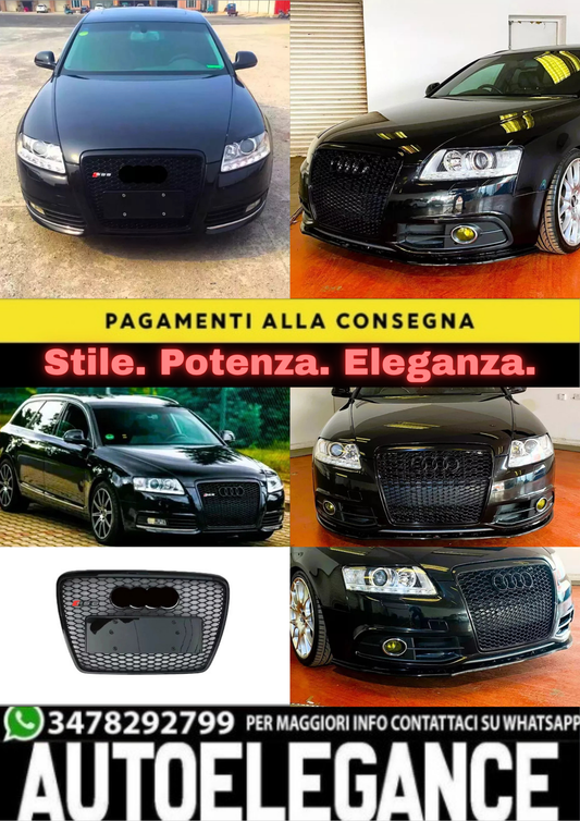✨Griglia Audi RS6 Style A6 S6 C6, griglia a nido d'ape nera lucida 05-12✨