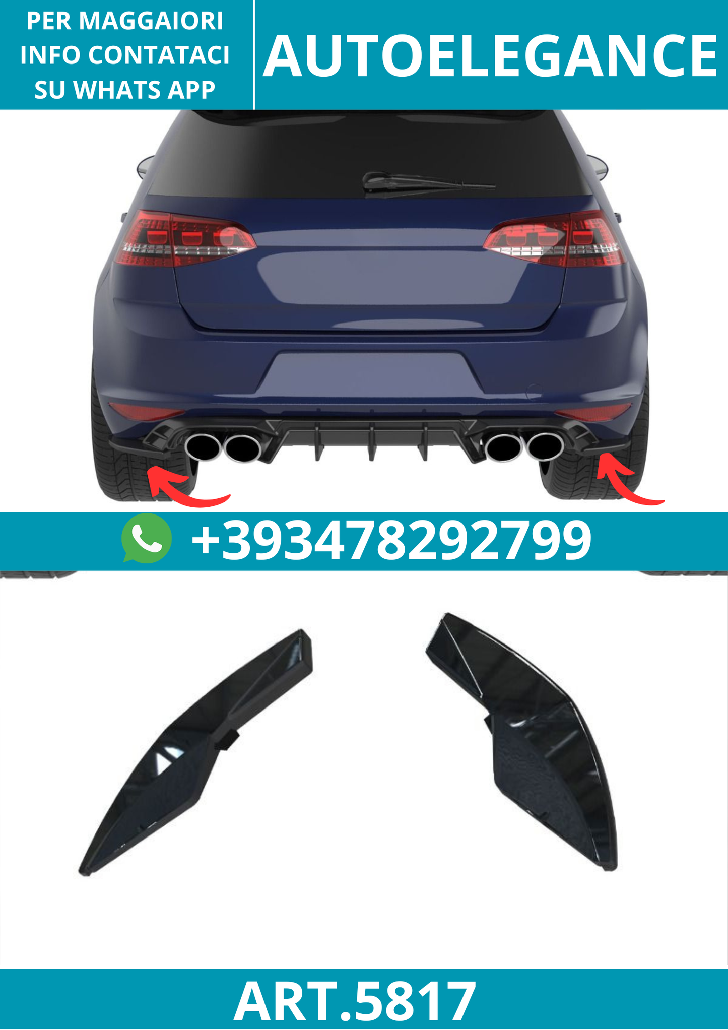 5817⭐Splitter laterale diffusore adatto per Volkswagen Golf Mk7 R (2013–2016)⭐