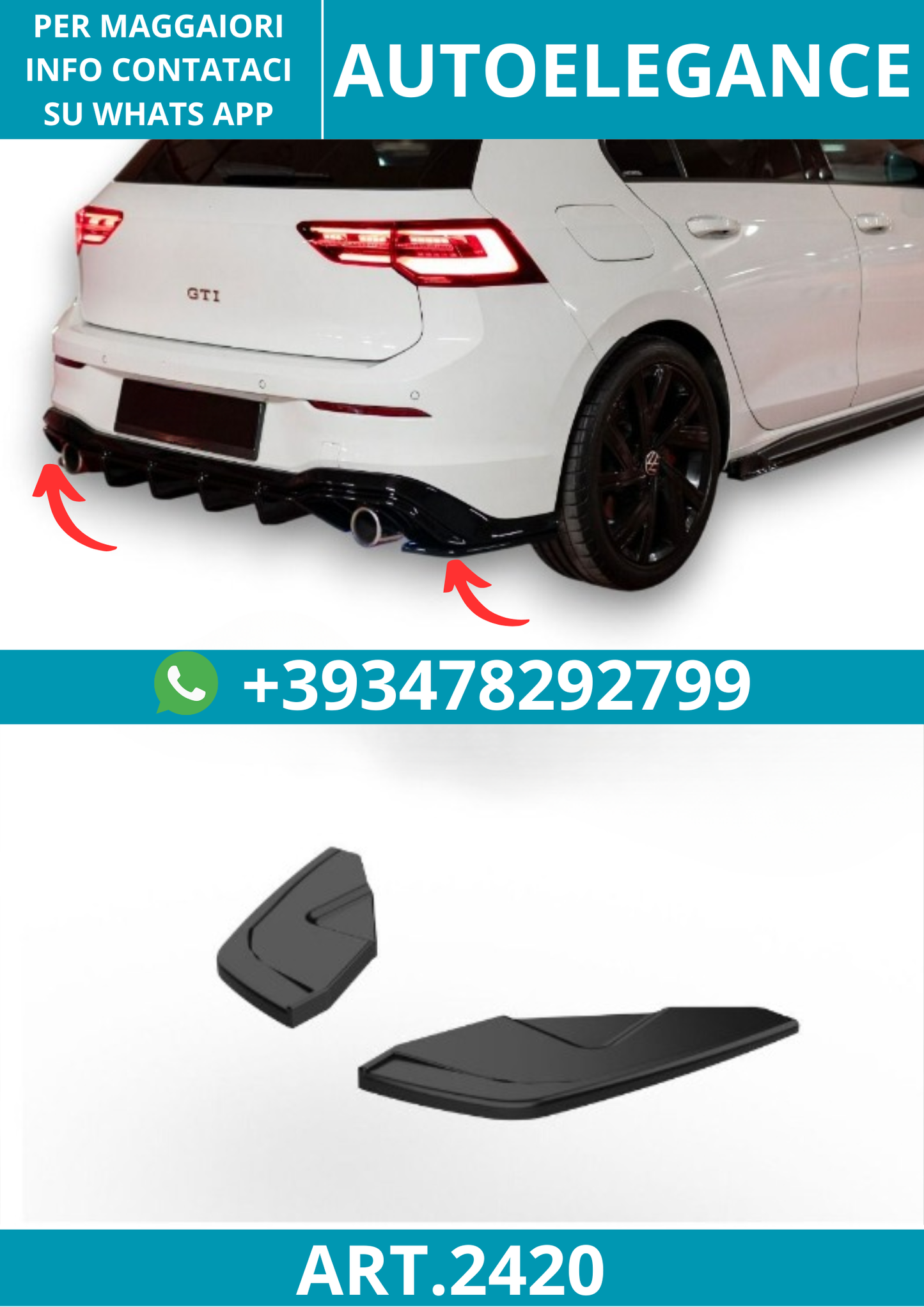 2420⭐Splitter laterale diffusore adatto per Volkswagen Golf Mk8 R (2020-2024)⭐