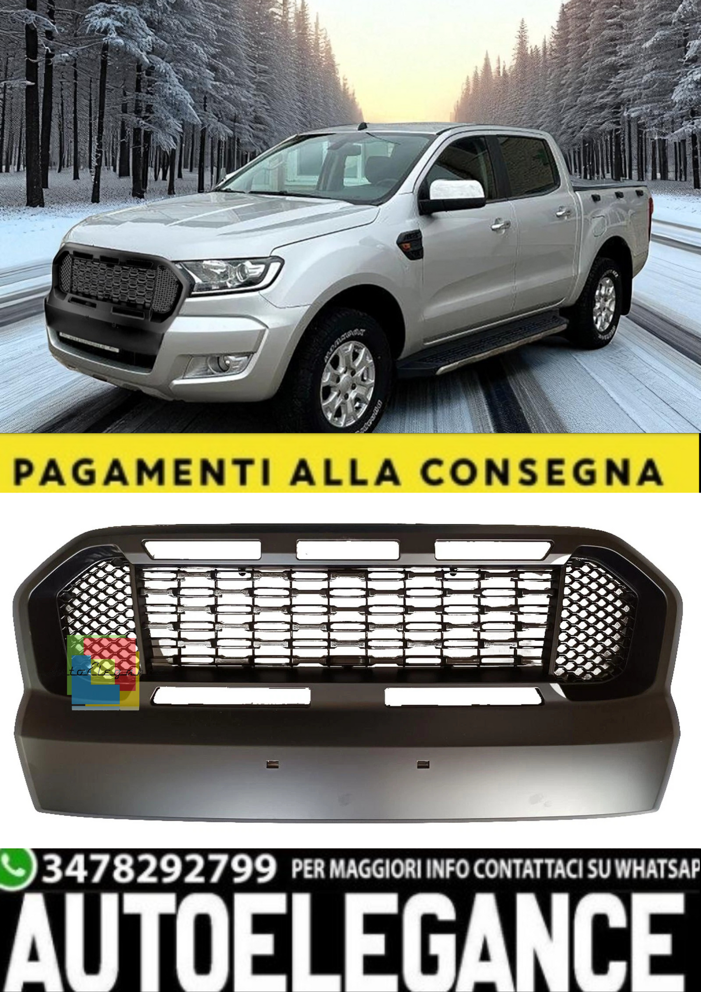 💫Griglia a Nido d’Ape Performance Black per Ford Ranger T7 (2016–2019 ...