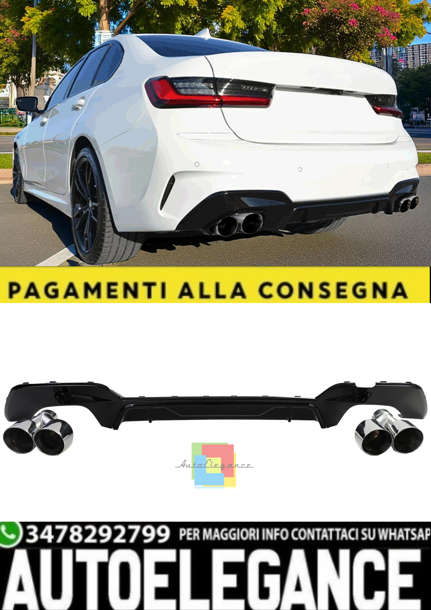 💫Diffusore Posteriore + Doppi Terminali di Scarico per BMW Serie 3 G20💫