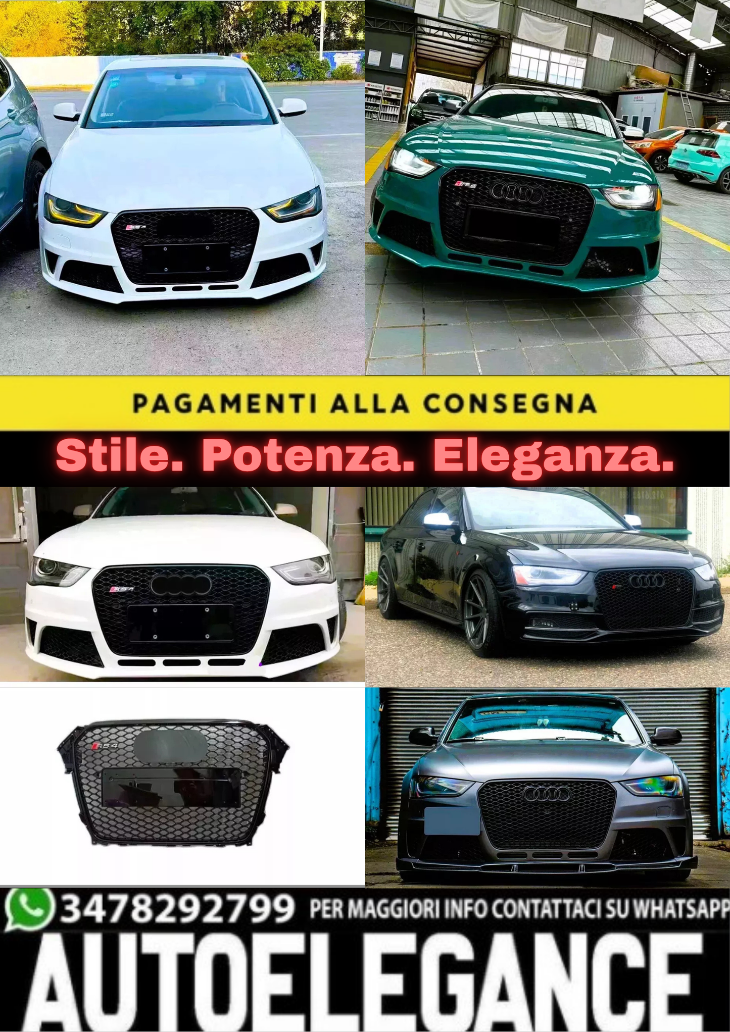 ✨Griglia anteriore Audi RS4 Style A4 S4 B8.5, griglia a nido d'ape nera lucida✨