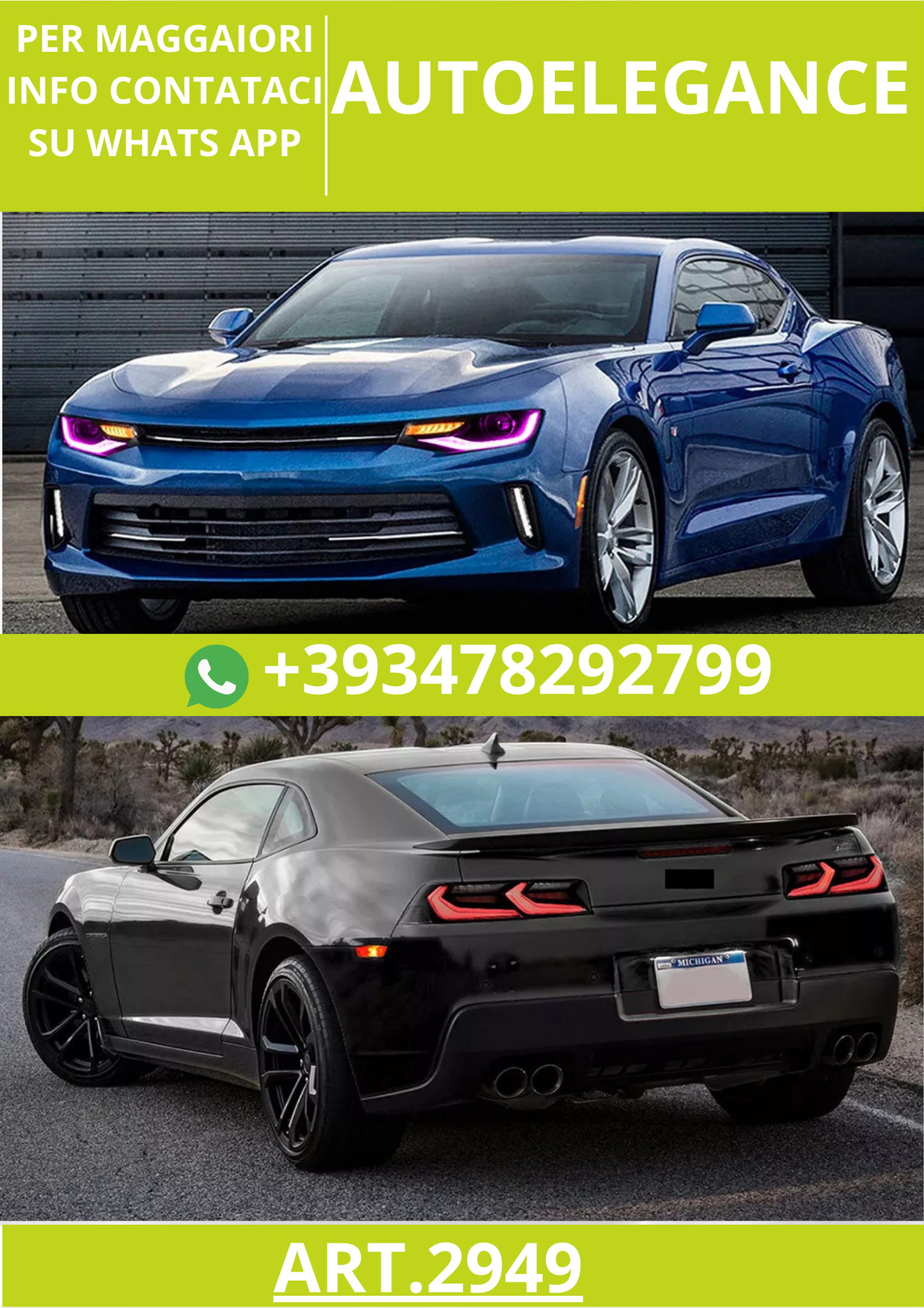 ⭐ART.2949 Kit Fari Anteriori a LED RGB + Posteriori Rossi – Chevrolet Camaro⭐