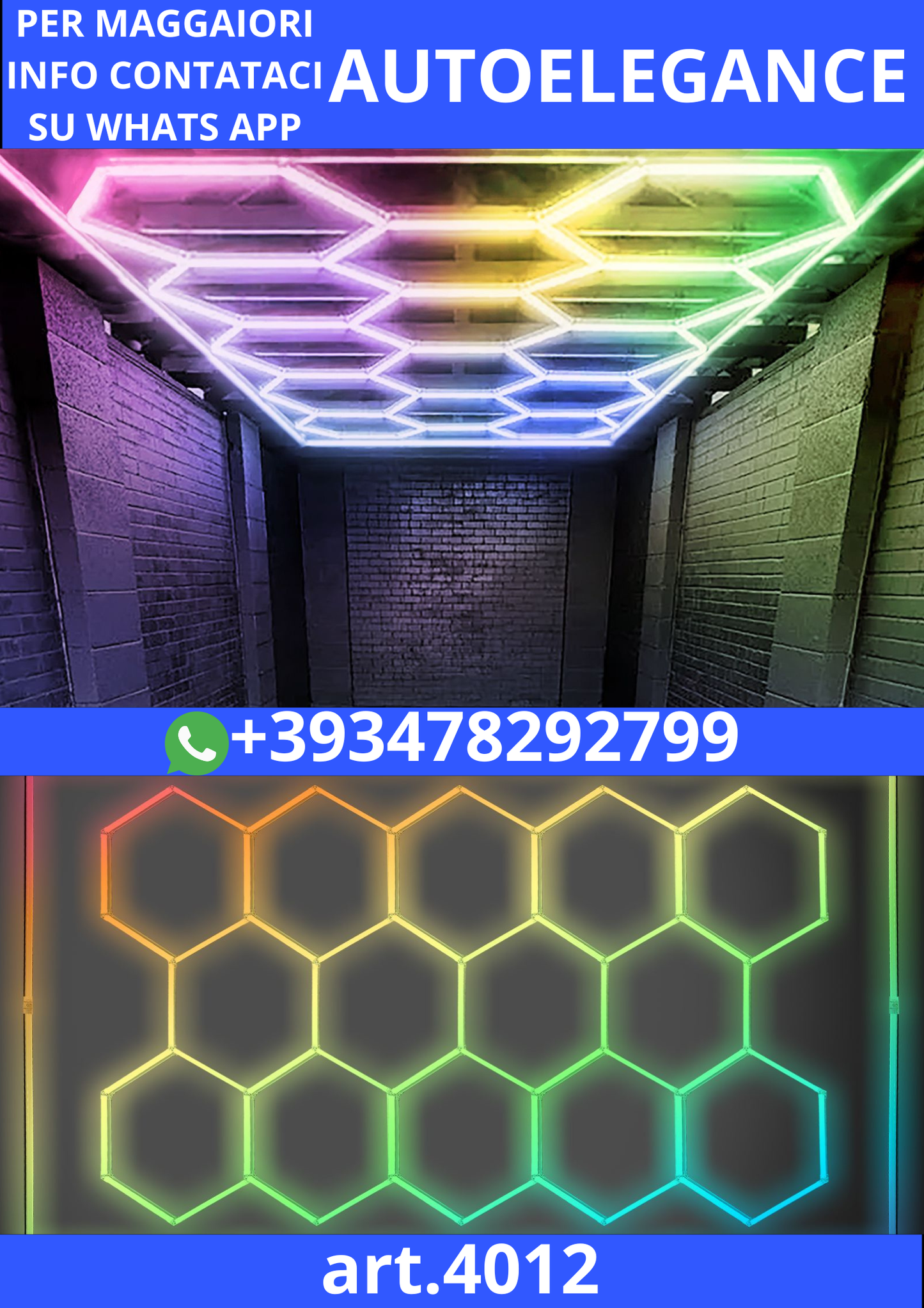 💡4012🔆Illuminazione esagonale a LED RGB per garage, 14 campi 2,30 x 4,56m🔆💡