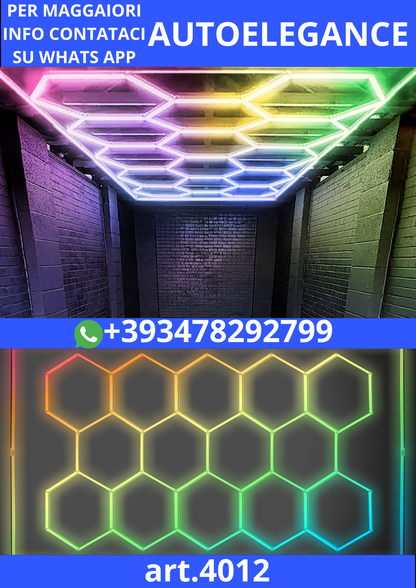 💡4012🔆Illuminazione esagonale a LED RGB per garage, 14 campi 2,30 x 4,56m🔆💡