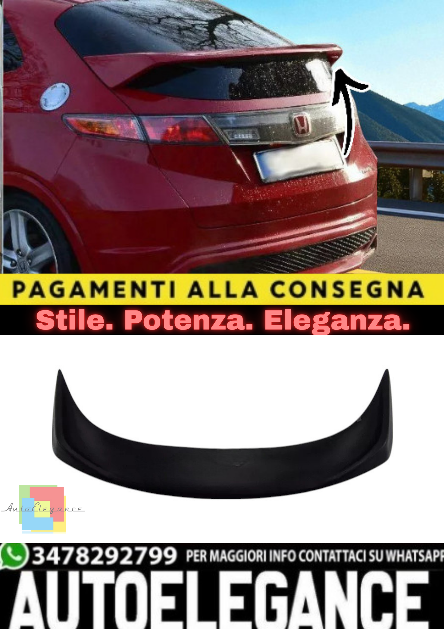 ✨Spoiler Cofano Bagagliaio per Honda Civic 8 VIII HB / Type-R (3P/5P) 2006–2011✨