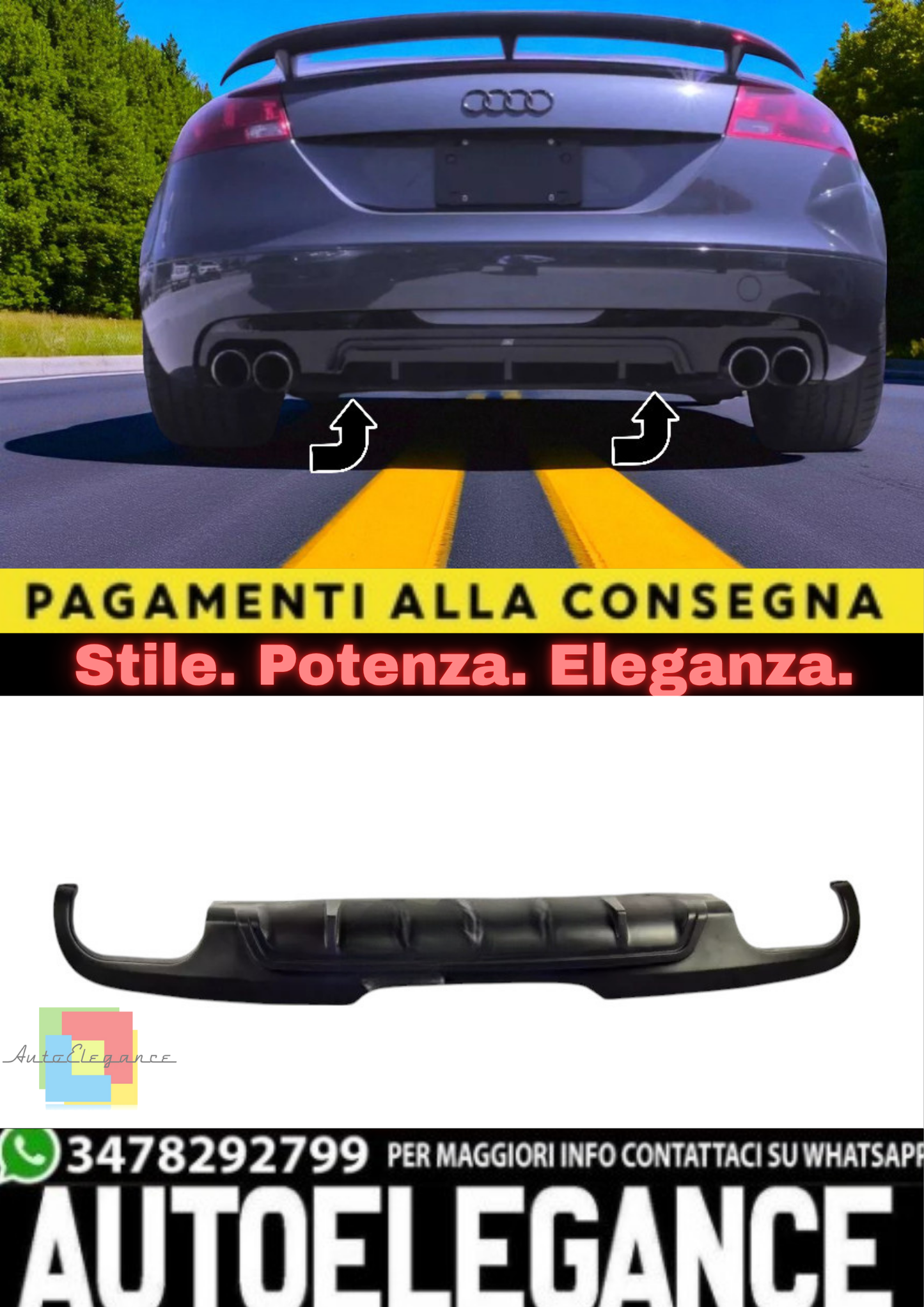 ✨Diffusore Posteriore per Paraurti in ABS per Audi TT 8J Coupé / Cabrio ✨