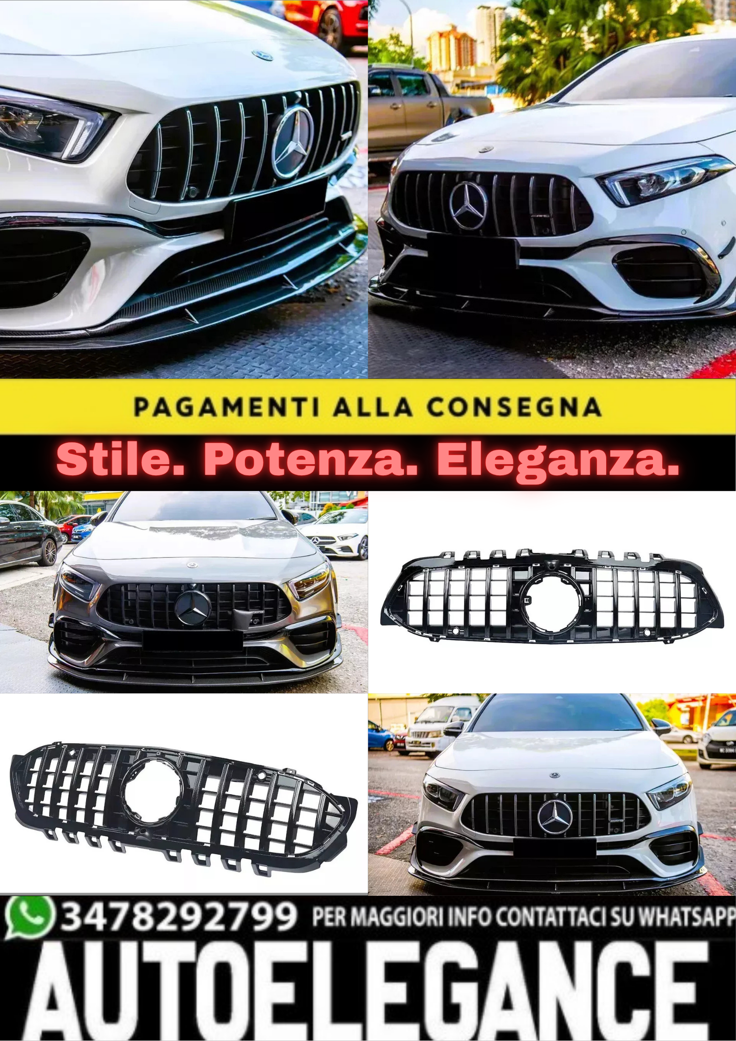✨Griglia anteriore PANAMERICANA GT nera lucida Mercedes Classe A W177 A45 AMG Line✨
