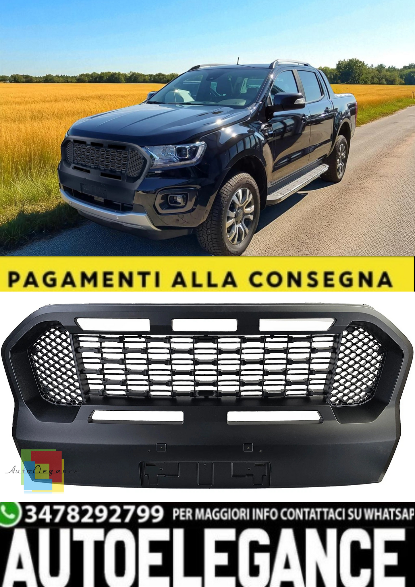 💫Griglia a Nido d’Ape Performance Nera per Ford Ranger T8 (2019–2023)💫