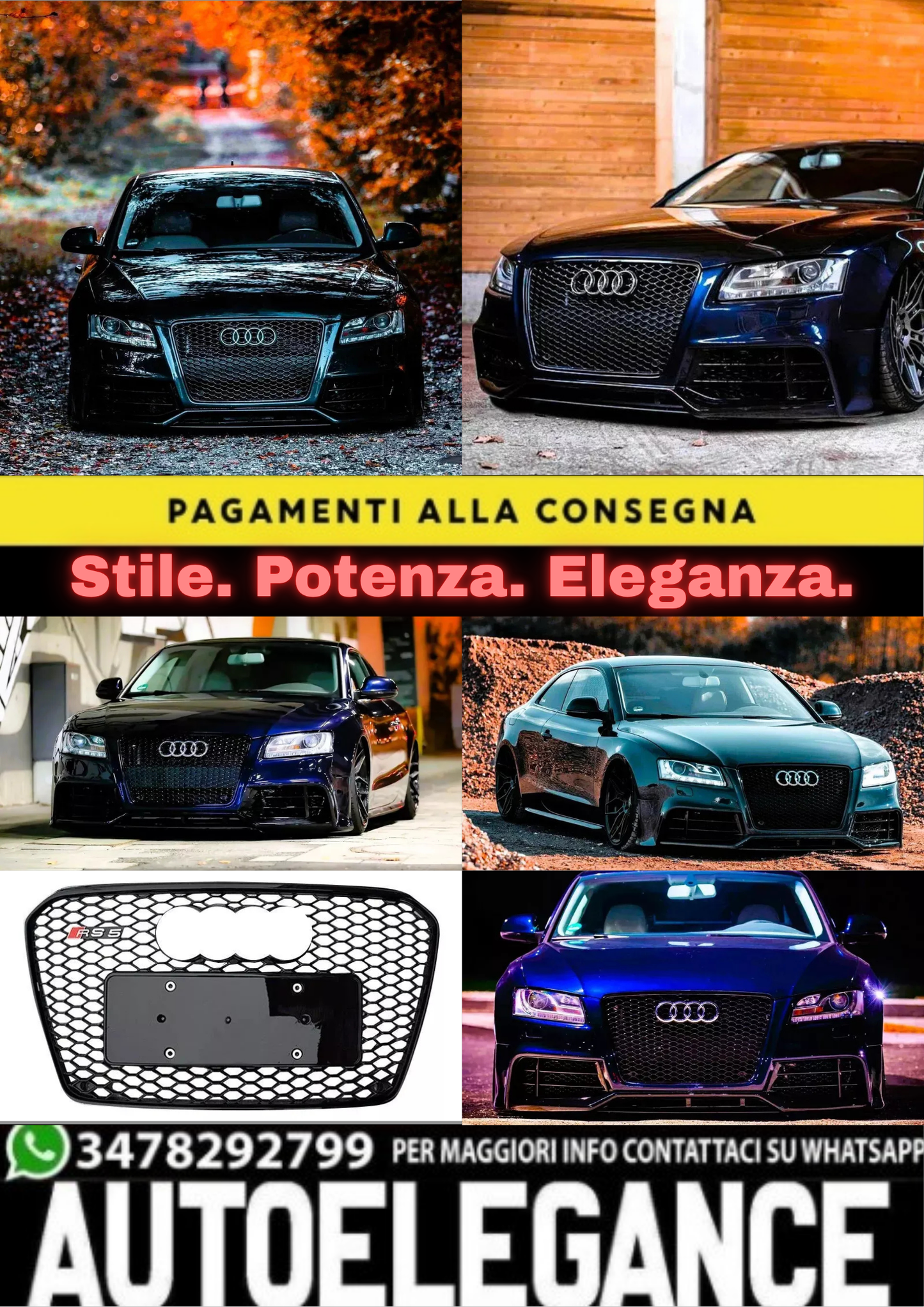 ✨Griglia anteriore Audi RS5 Style A5 S5 B8, griglia a nido nera lucida 08-12✨