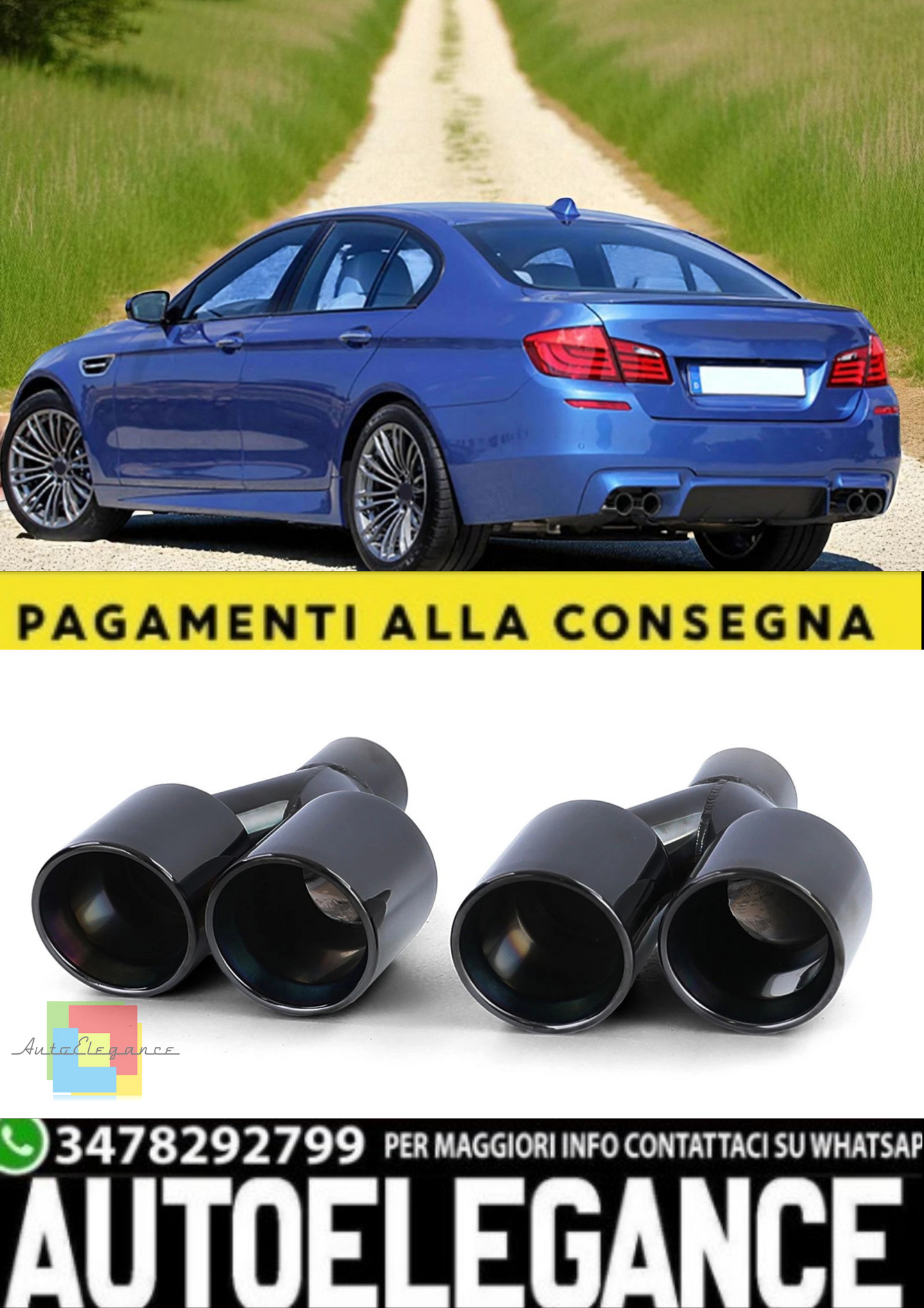 💫 Terminali di Scarico a Doppio Tubo Sport Look Nero per BMW Serie 5 F10/F11💫