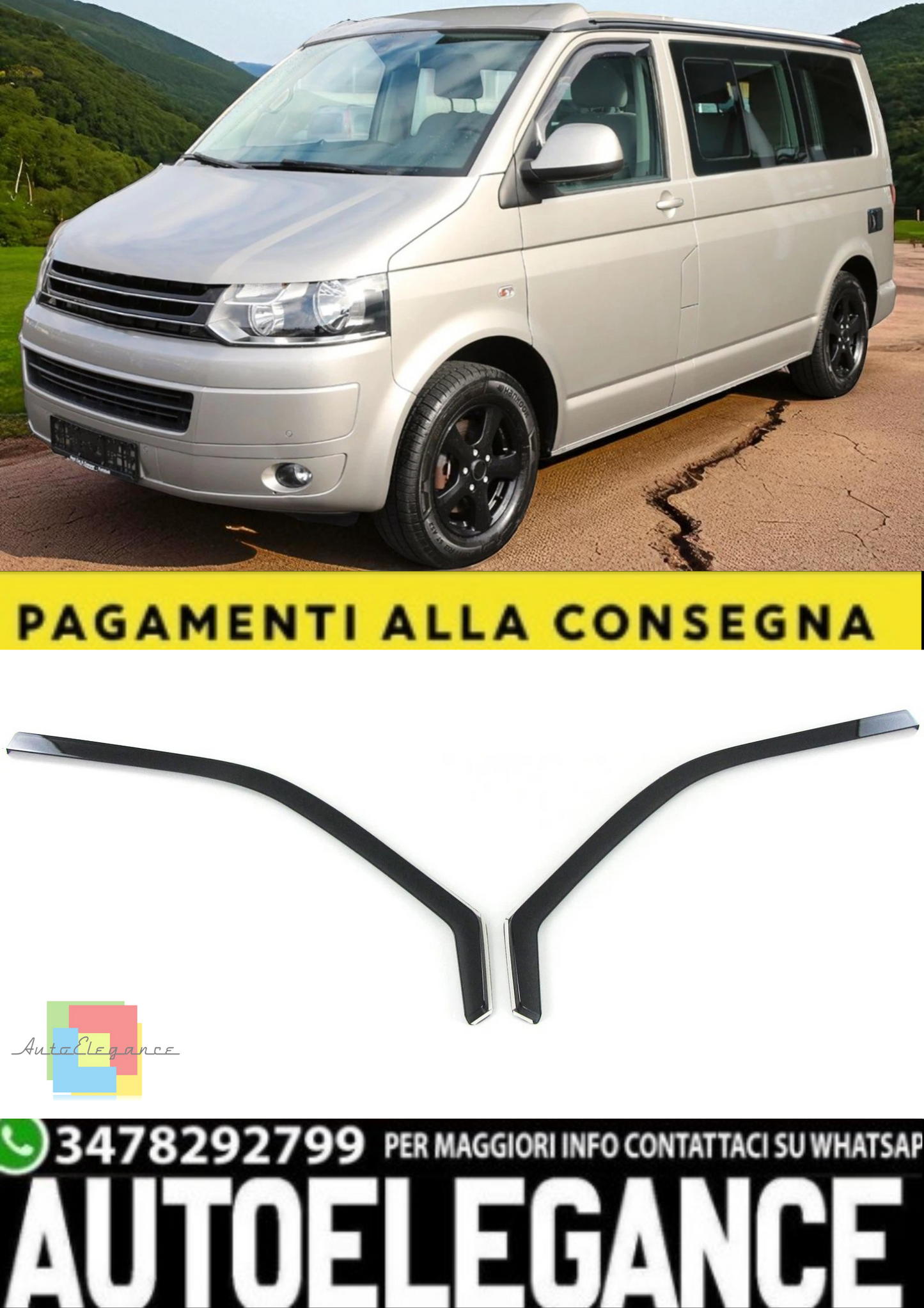 💫 Parabrezza Deflettore Antipioggia Nero Fumè per VW Bus T5 / T6 (dal 2003 )💫
